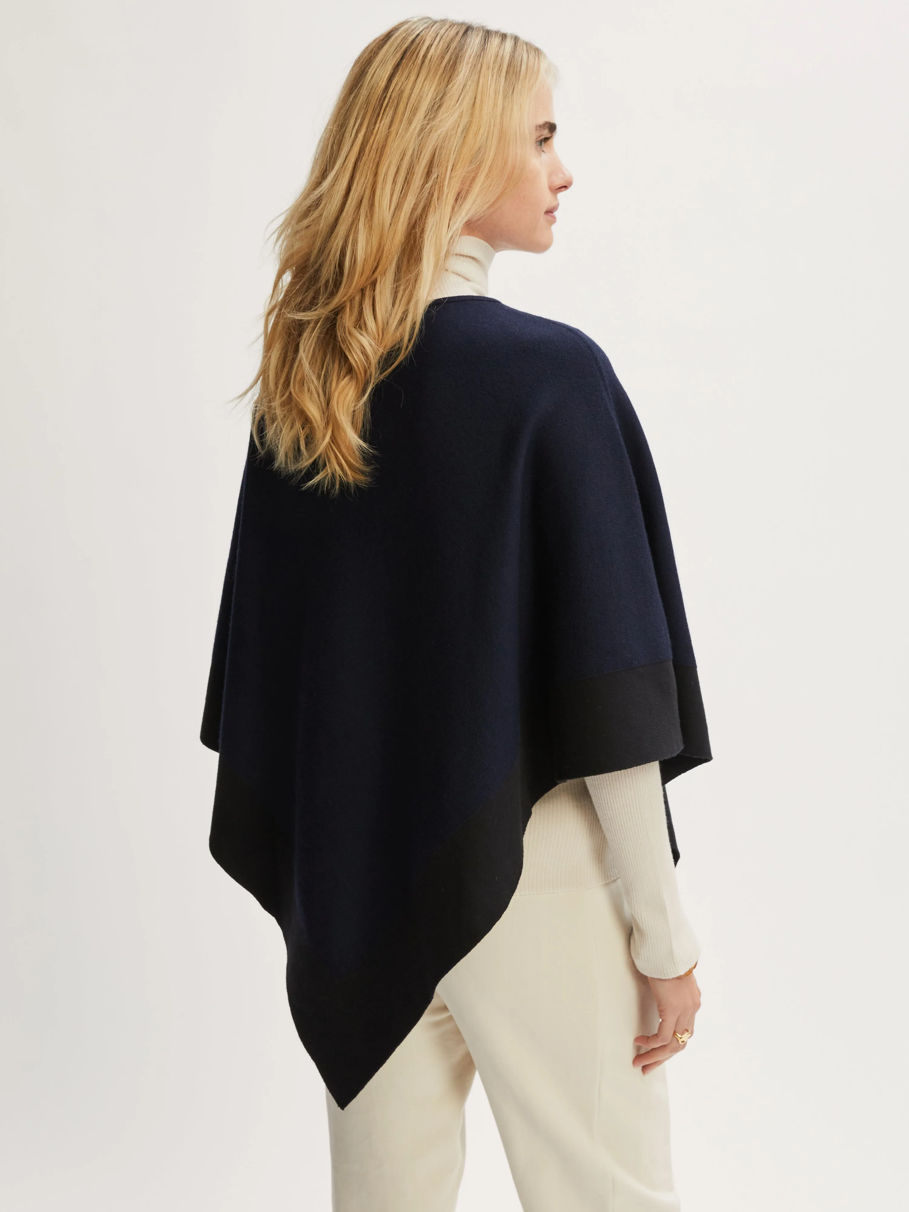 Wool Blend Border Poncho | Navy sold by Jigsaw product image thumbnail 5