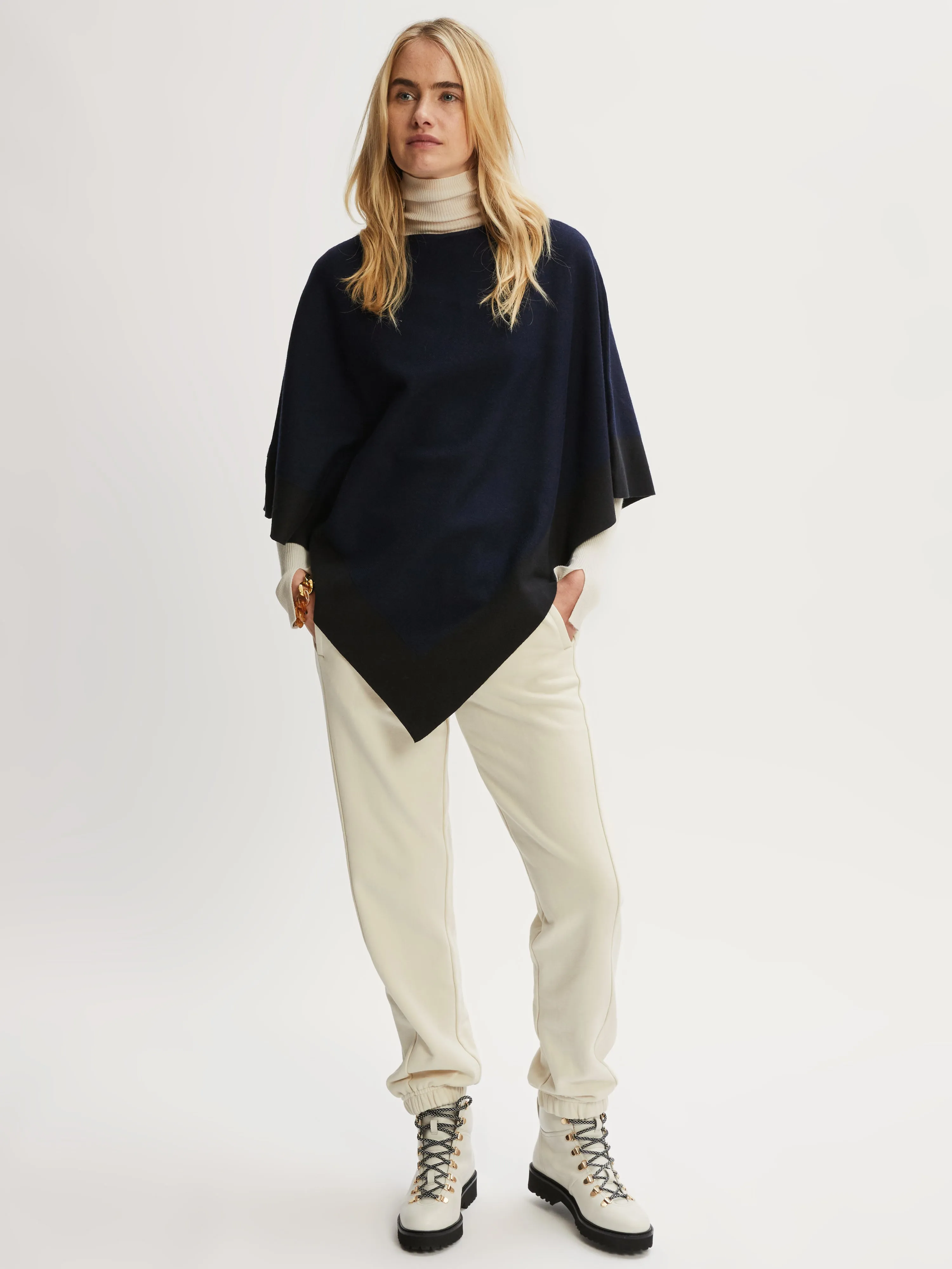 Wool Blend Border Poncho | Navy sold by Jigsaw product image thumbnail 3