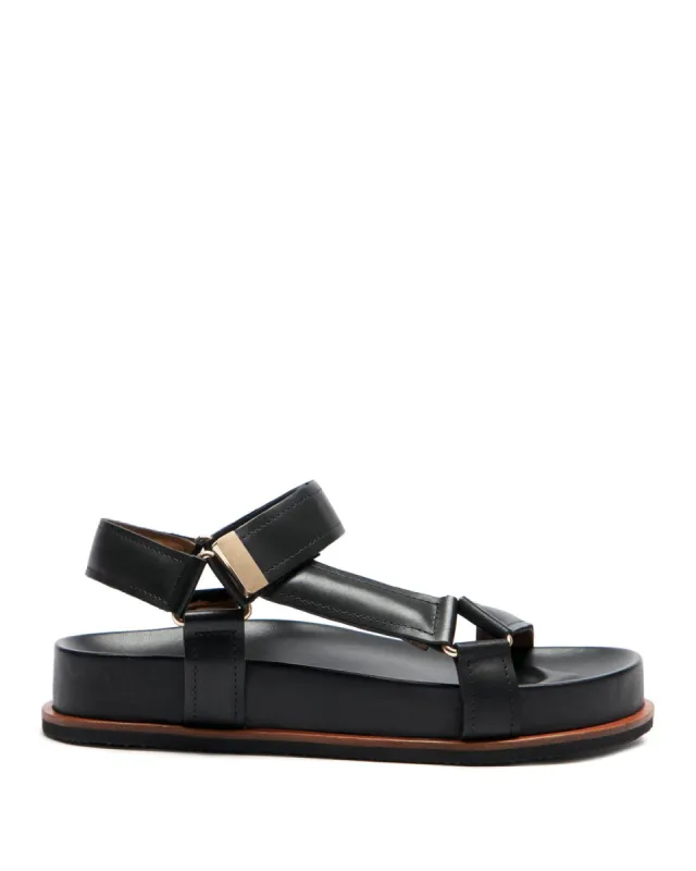 Ava Leather Footbed Sandal | Black sold by Jigsaw