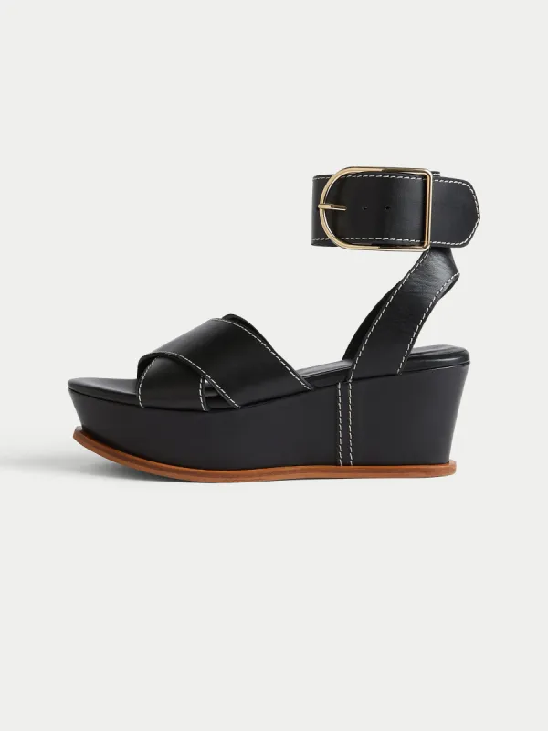 Ives Leather Wedge | Black sold by Jigsaw