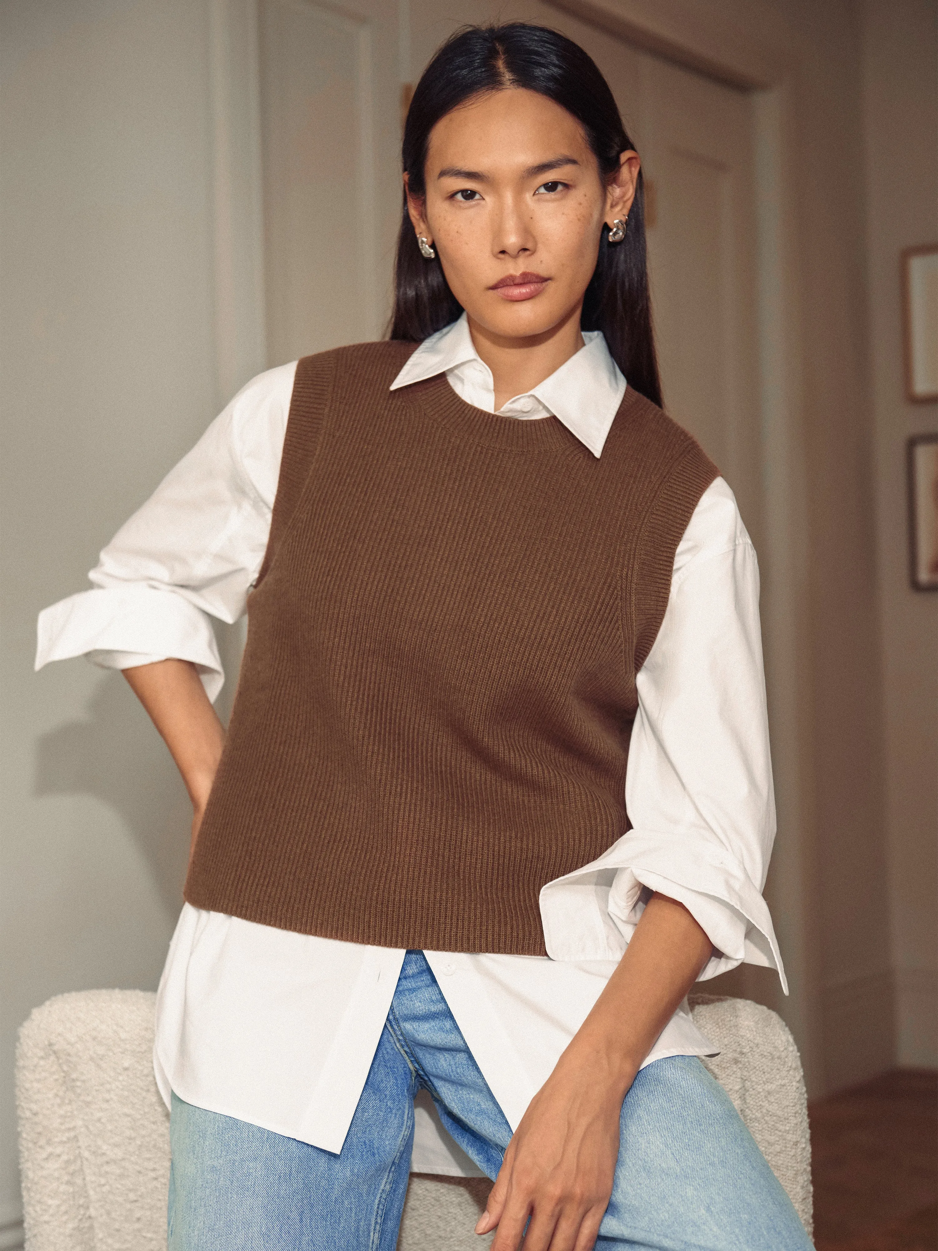 Cotton Blend Crew Tank | Toffee sold by Jigsaw