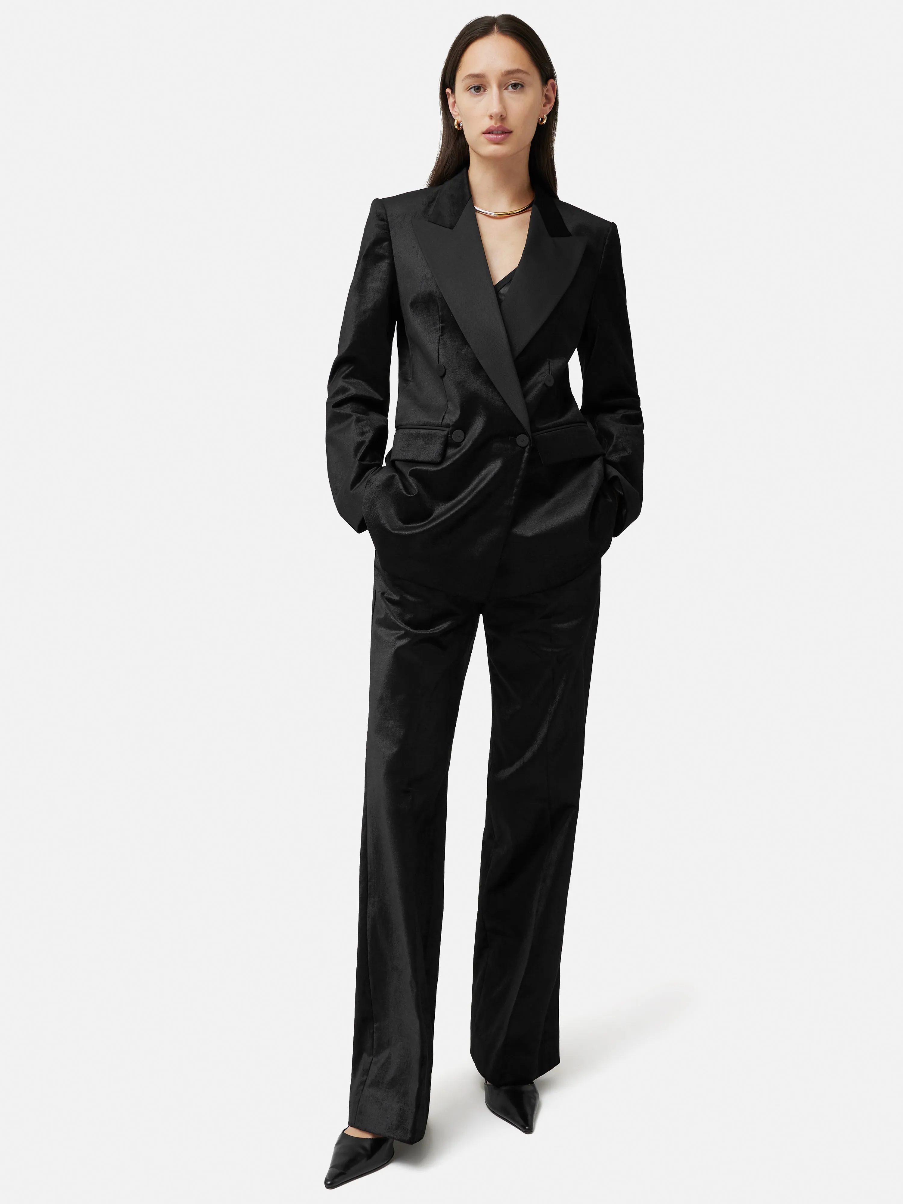 Velvet Trim Blazer | Black sold by Jigsaw product image thumbnail 3