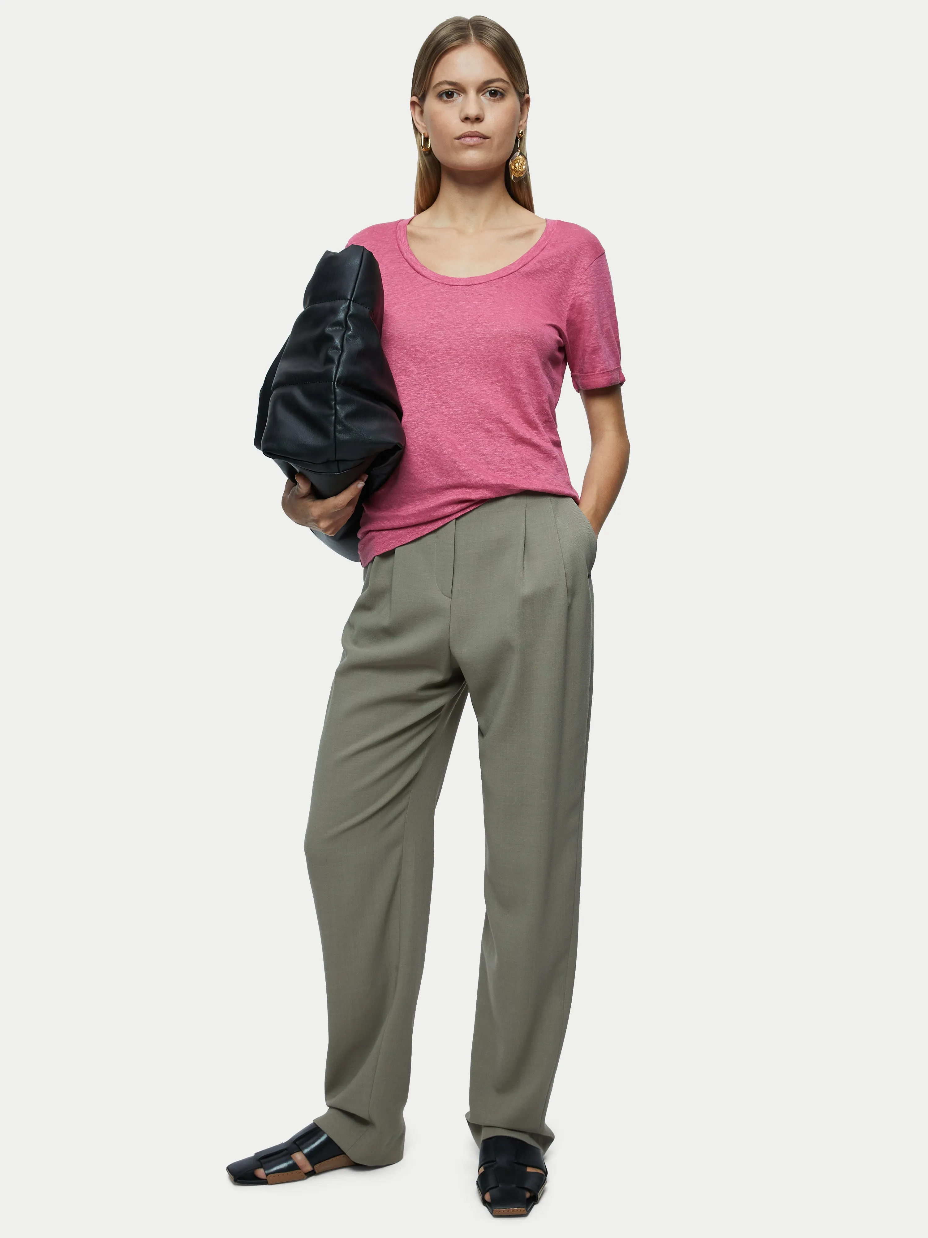 Linen Scoop Rolled Sleeve Tee | Pink sold by Jigsaw product image thumbnail 3