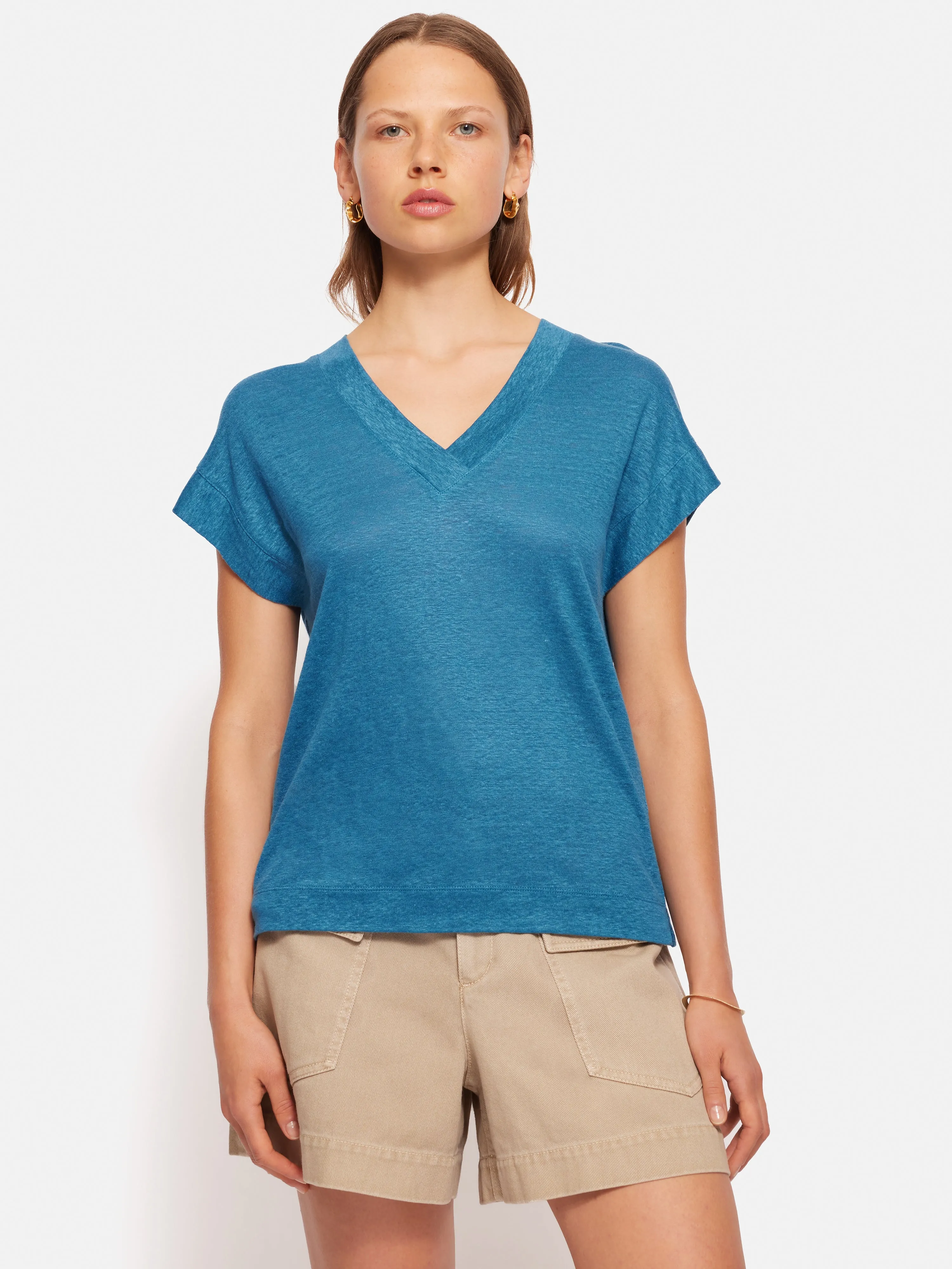 Linen V Neck Tee | Blue sold by Jigsaw product image thumbnail 5