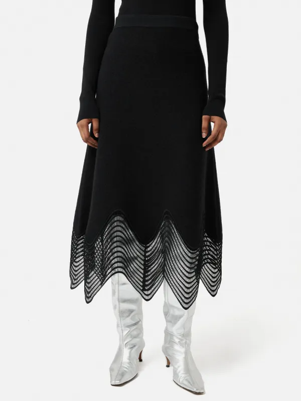 Lace Trim Knitted Skirt | Black sold by Jigsaw