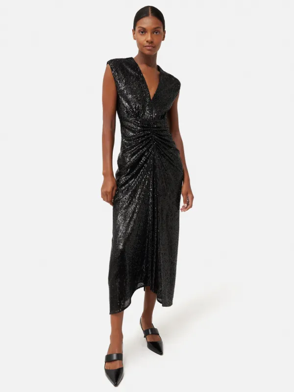 Sequin Ruched Midi Dress | Black sold by Jigsaw