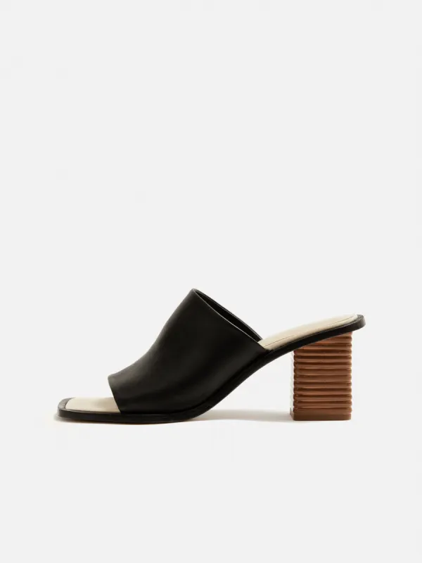 Coop Stacked Heel Leather Mule | Black sold by Jigsaw