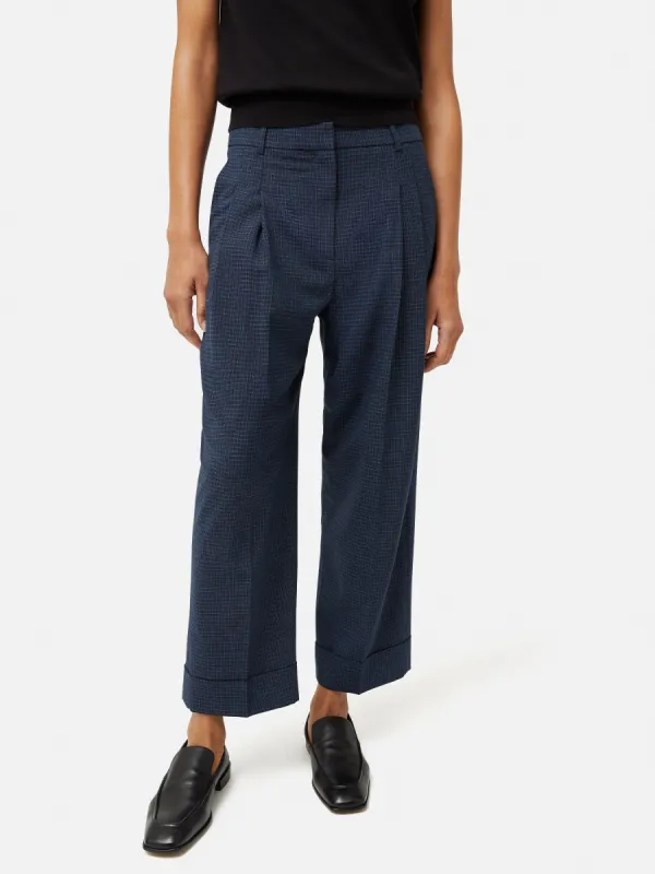 Pleated Crop Turn Up Trouser | Navy sold by Jigsaw