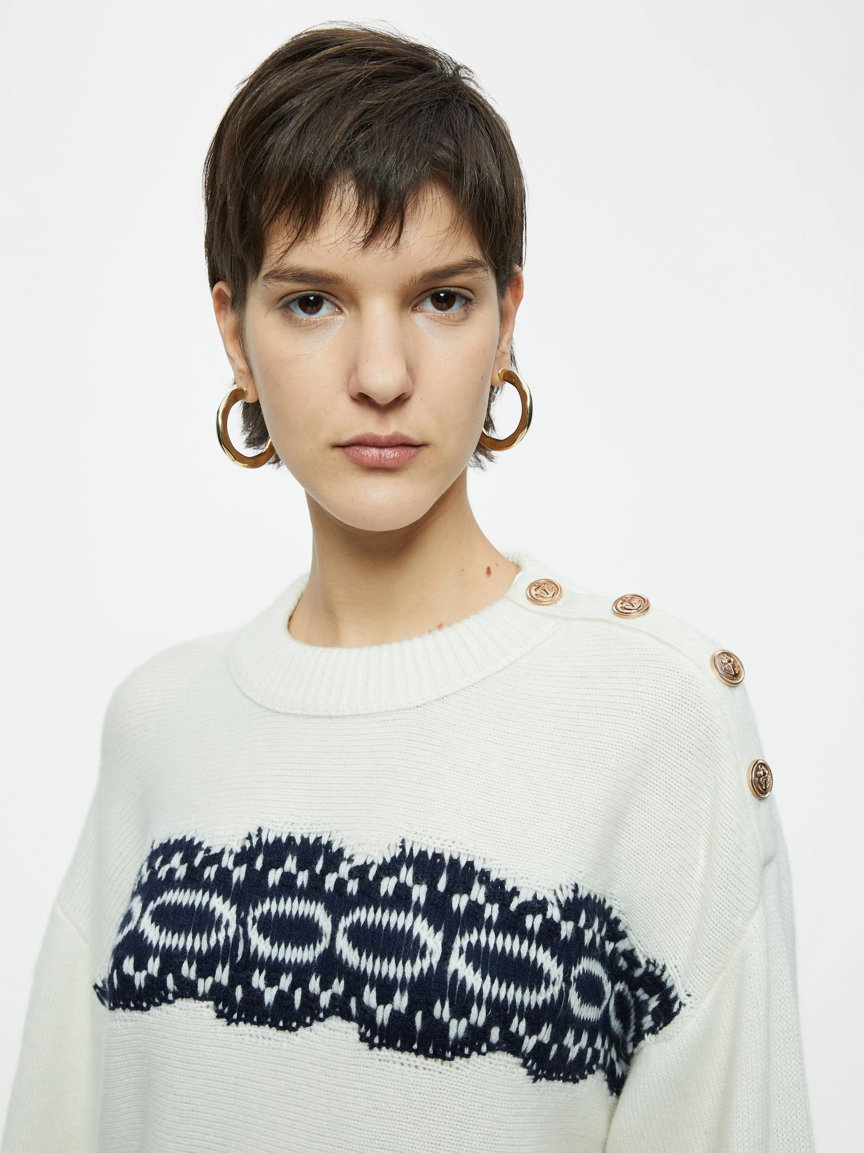 Nautical Button Shoulder Jumper | Cream sold by Jigsaw product image thumbnail 2