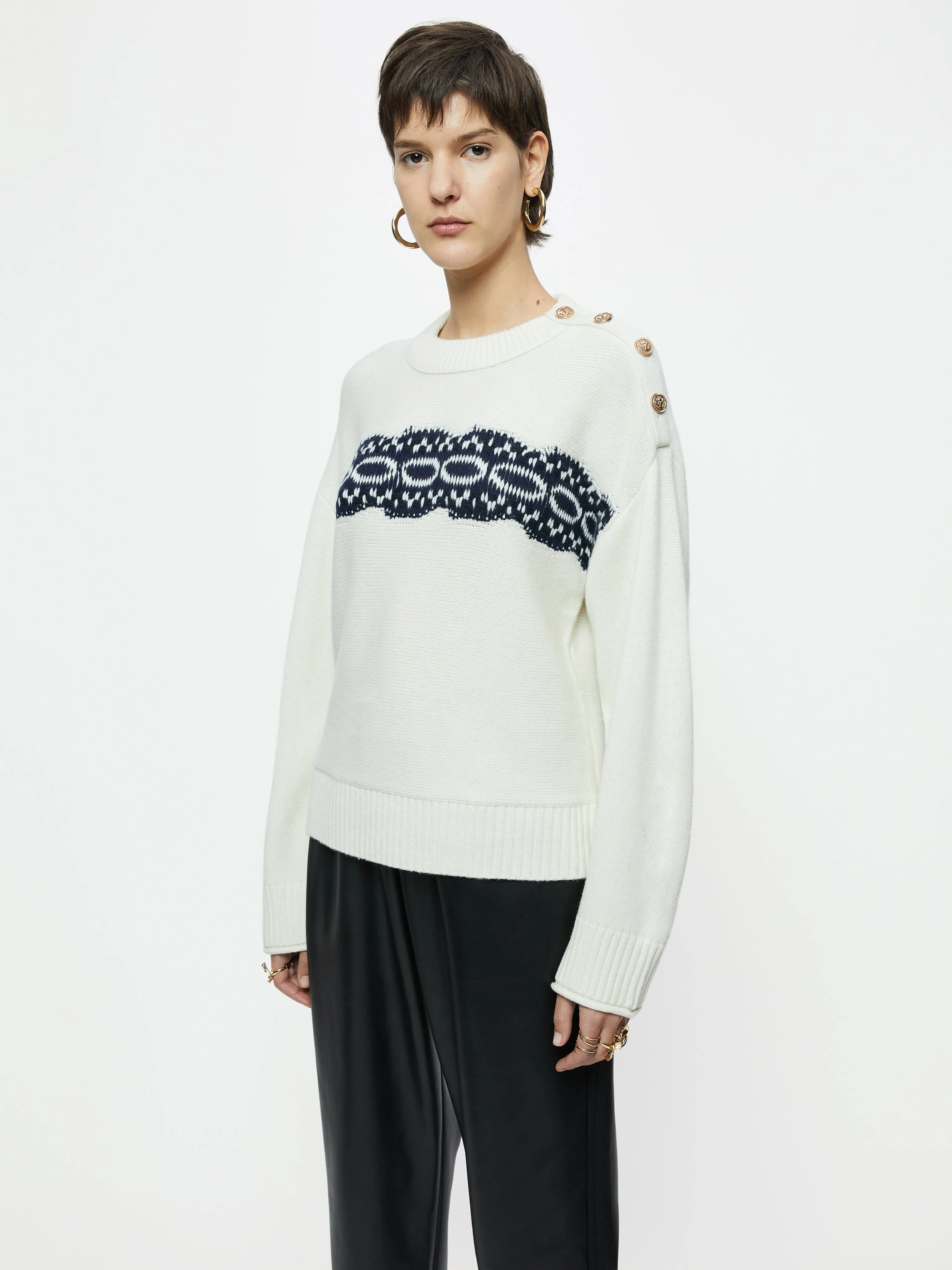 Nautical Button Shoulder Jumper | Cream sold by Jigsaw