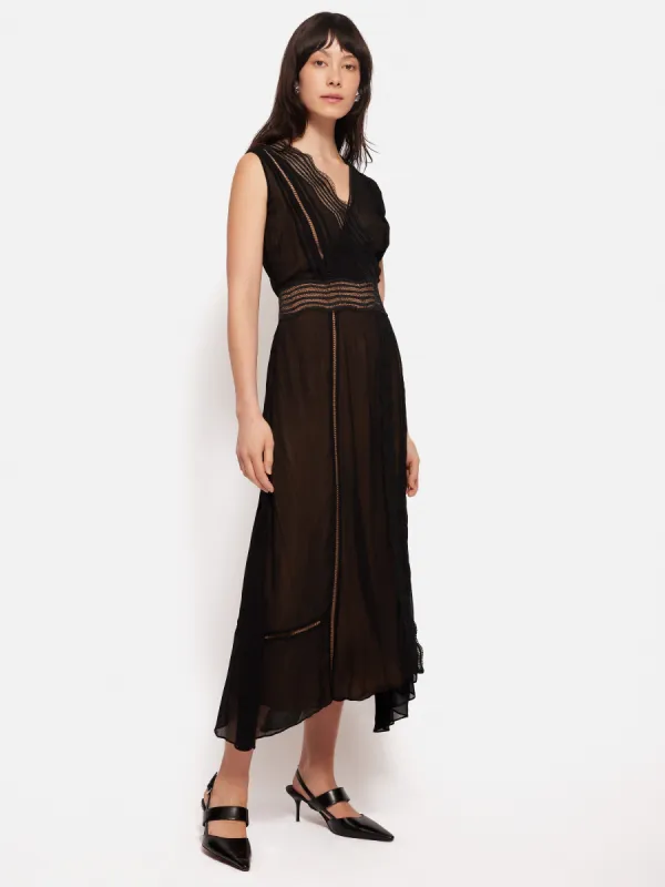 Crinkle Lace Trim Dress | Black sold by Jigsaw