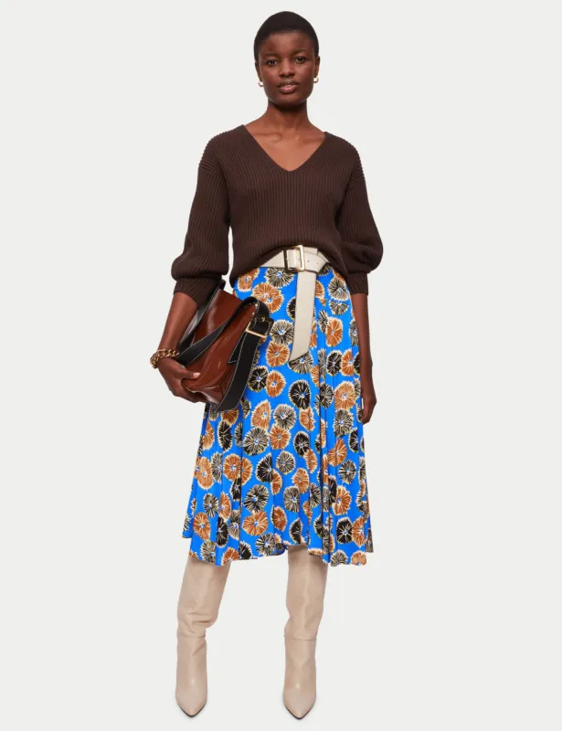 Dandelion Floral Midi Skirt | Blue sold by Jigsaw