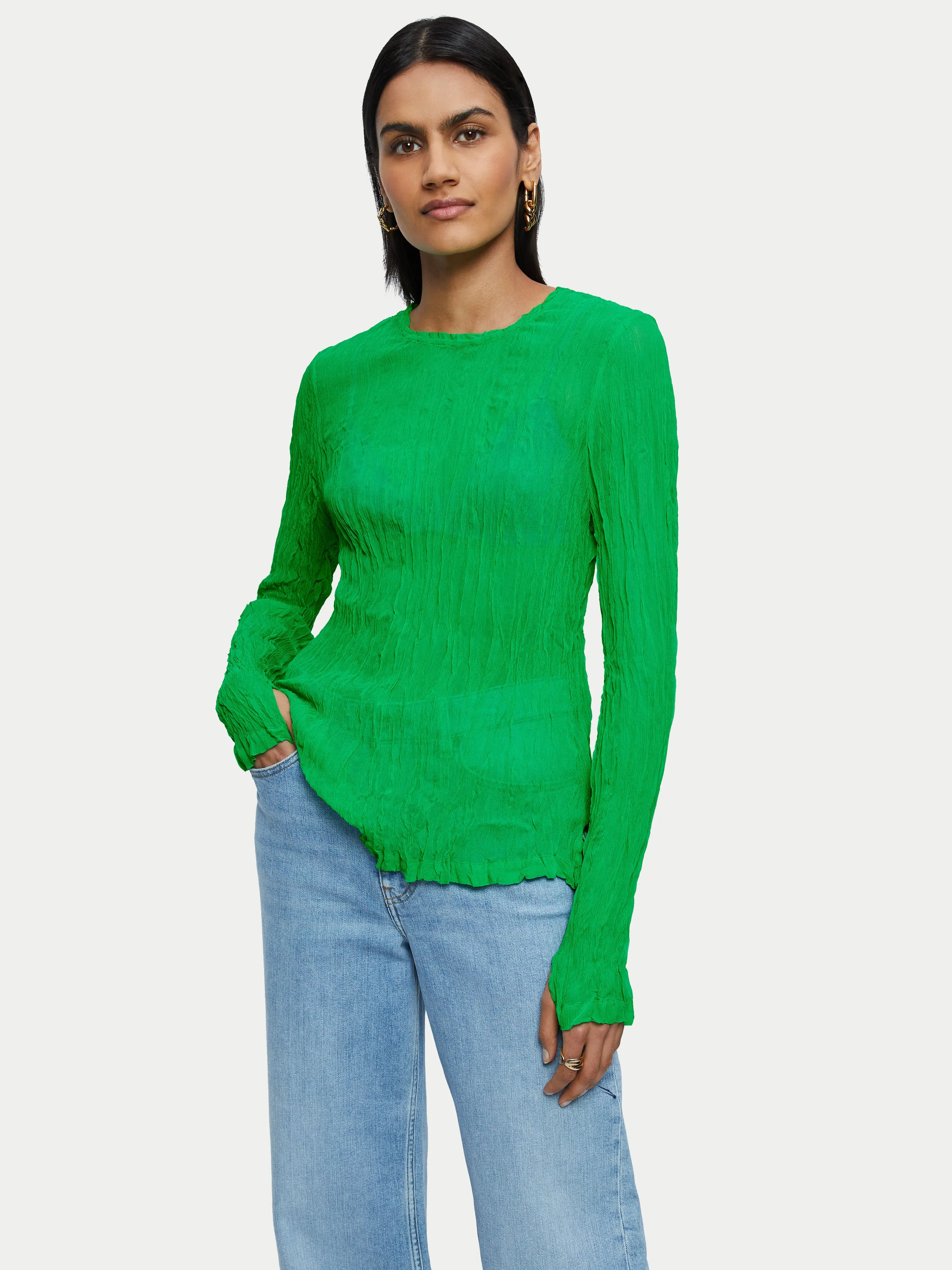 Viscose Crinkled Top | Green sold by Jigsaw