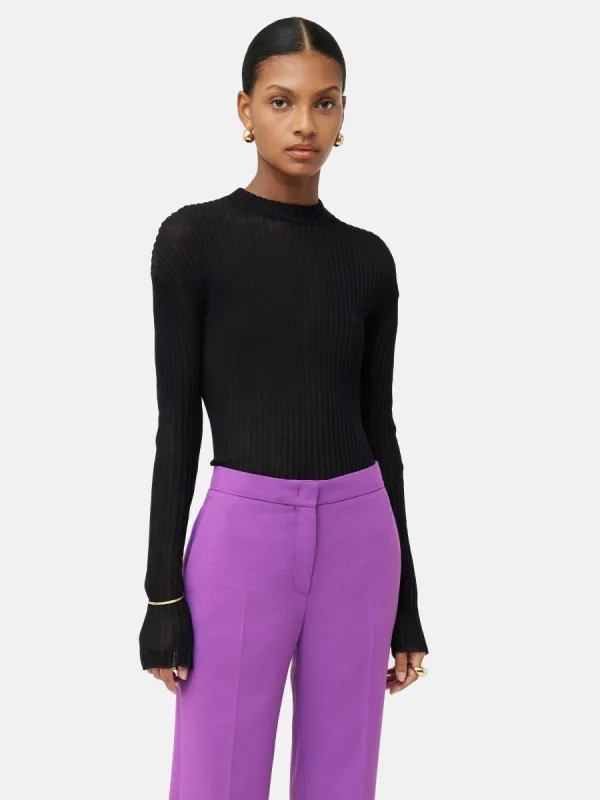 Plisse Crew Neck Jumper | Black made by Jigsaw