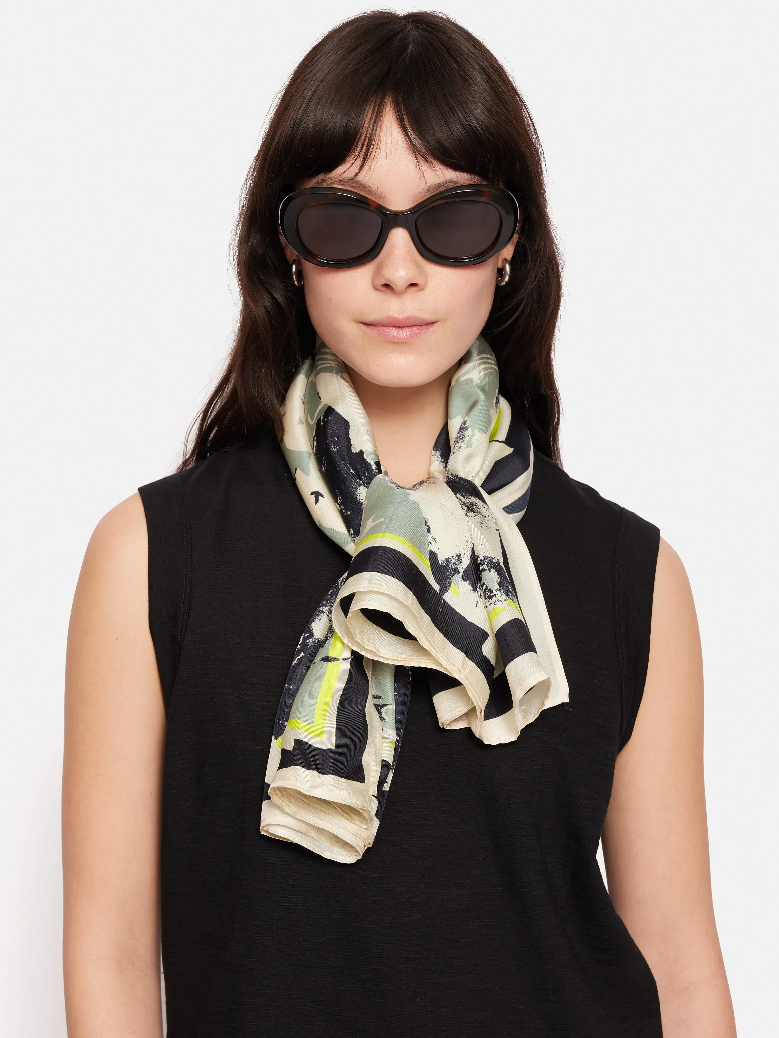 Floral Echo Silk Twill Scarf | Grey sold by Jigsaw product image thumbnail 3