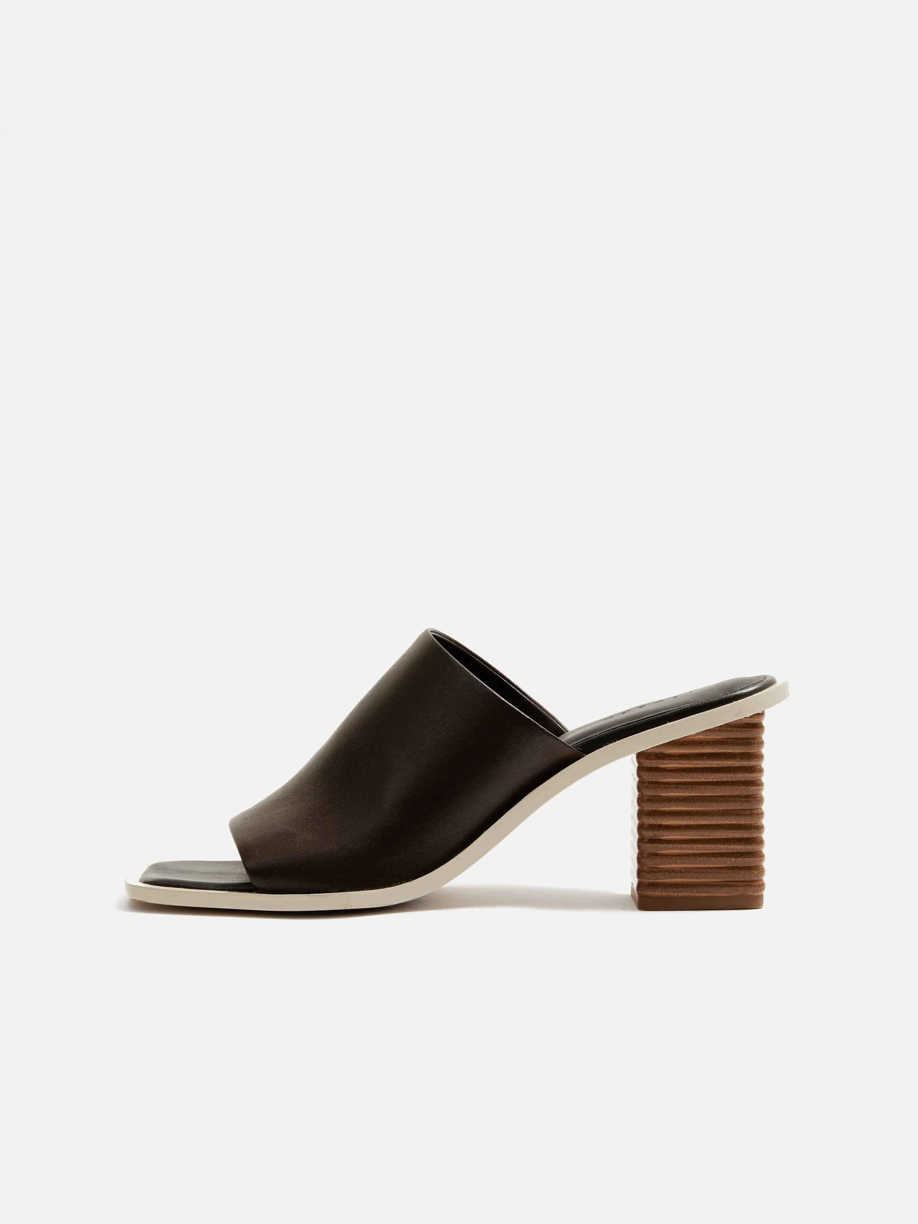 Coop Stacked Heel Leather Mule | Conker sold by Jigsaw