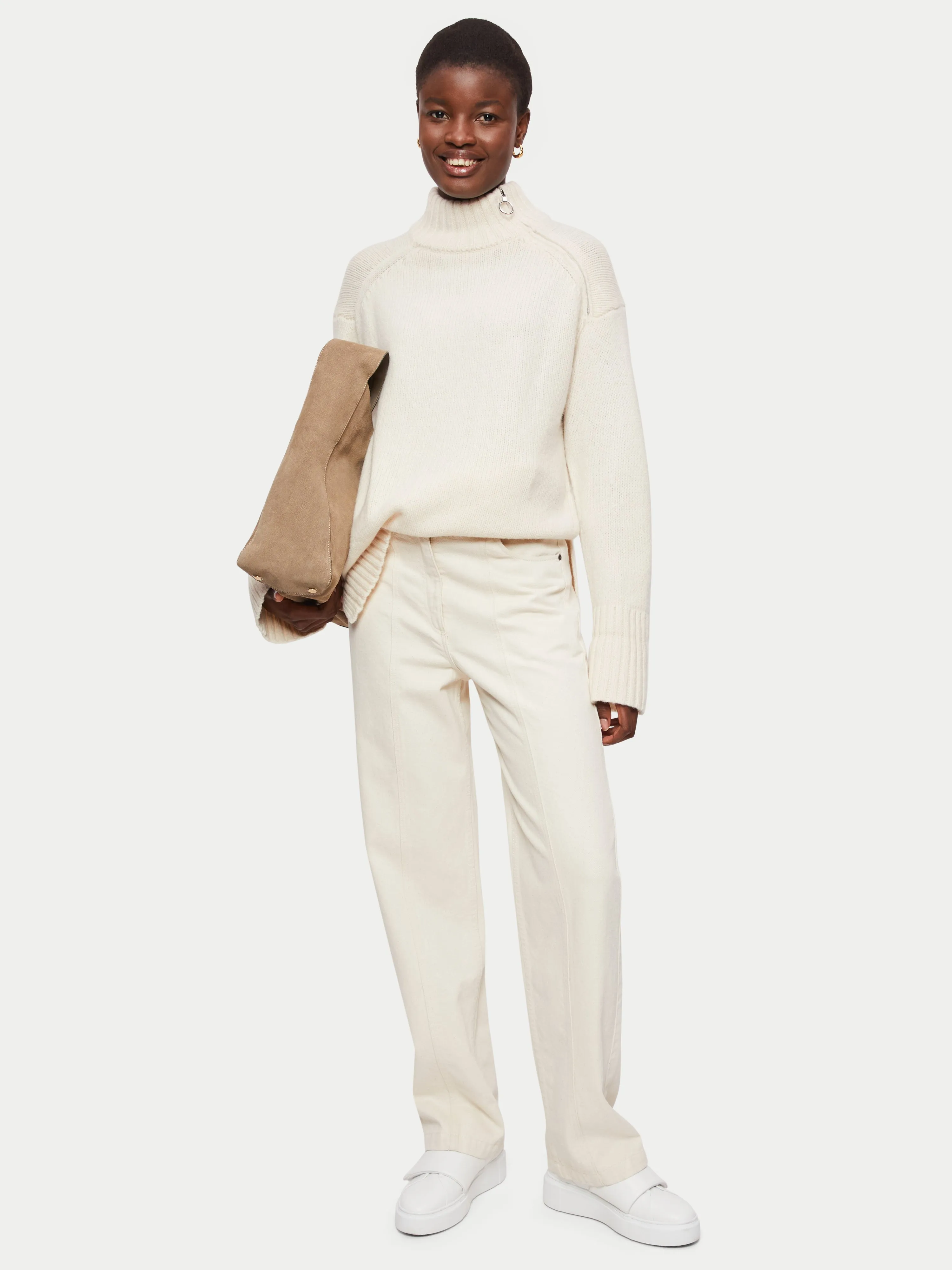 Chunky Zip Collar Jumper | Cream sold by Jigsaw product image thumbnail 3