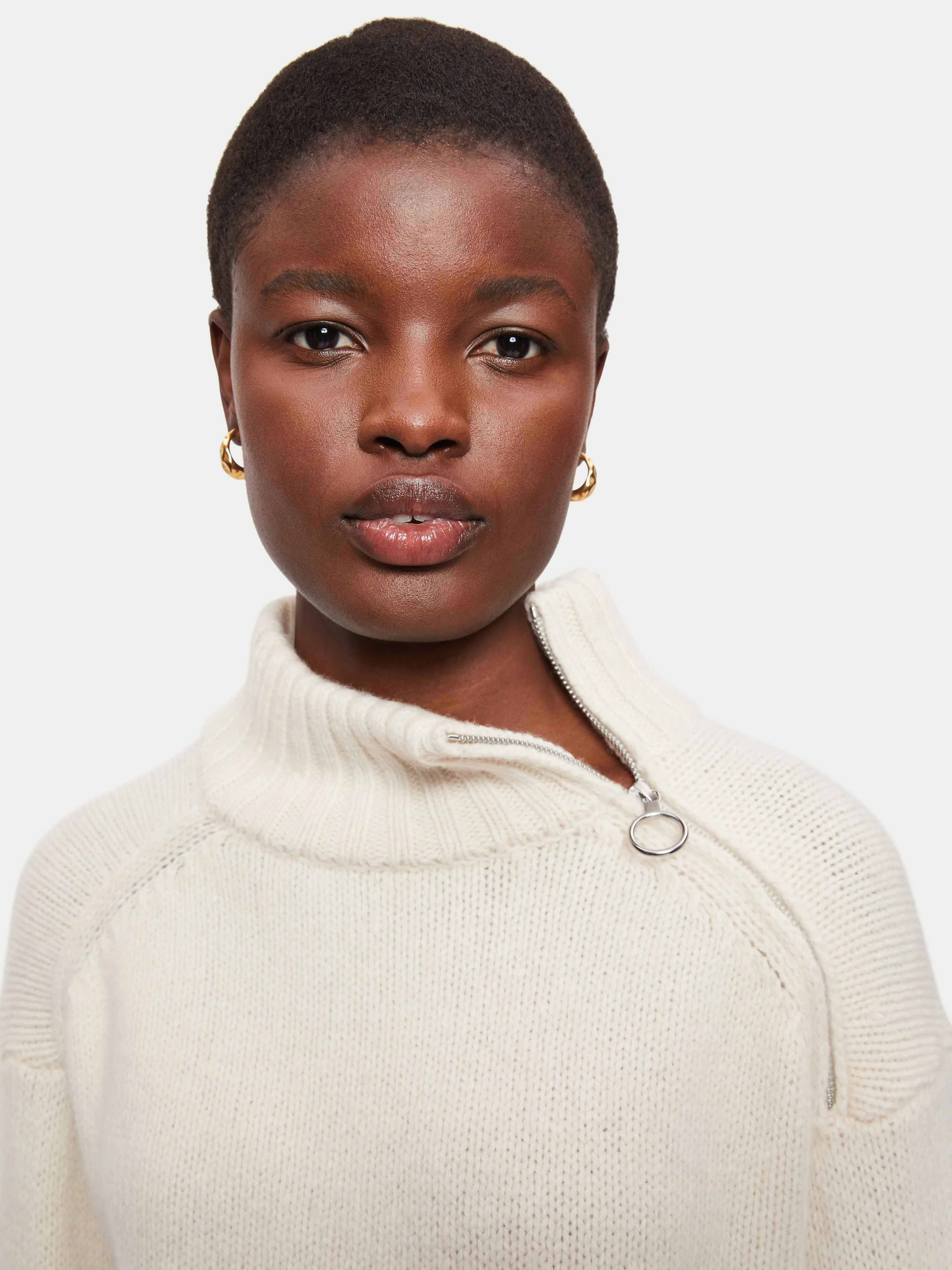Chunky Zip Collar Jumper | Cream sold by Jigsaw product image thumbnail 2