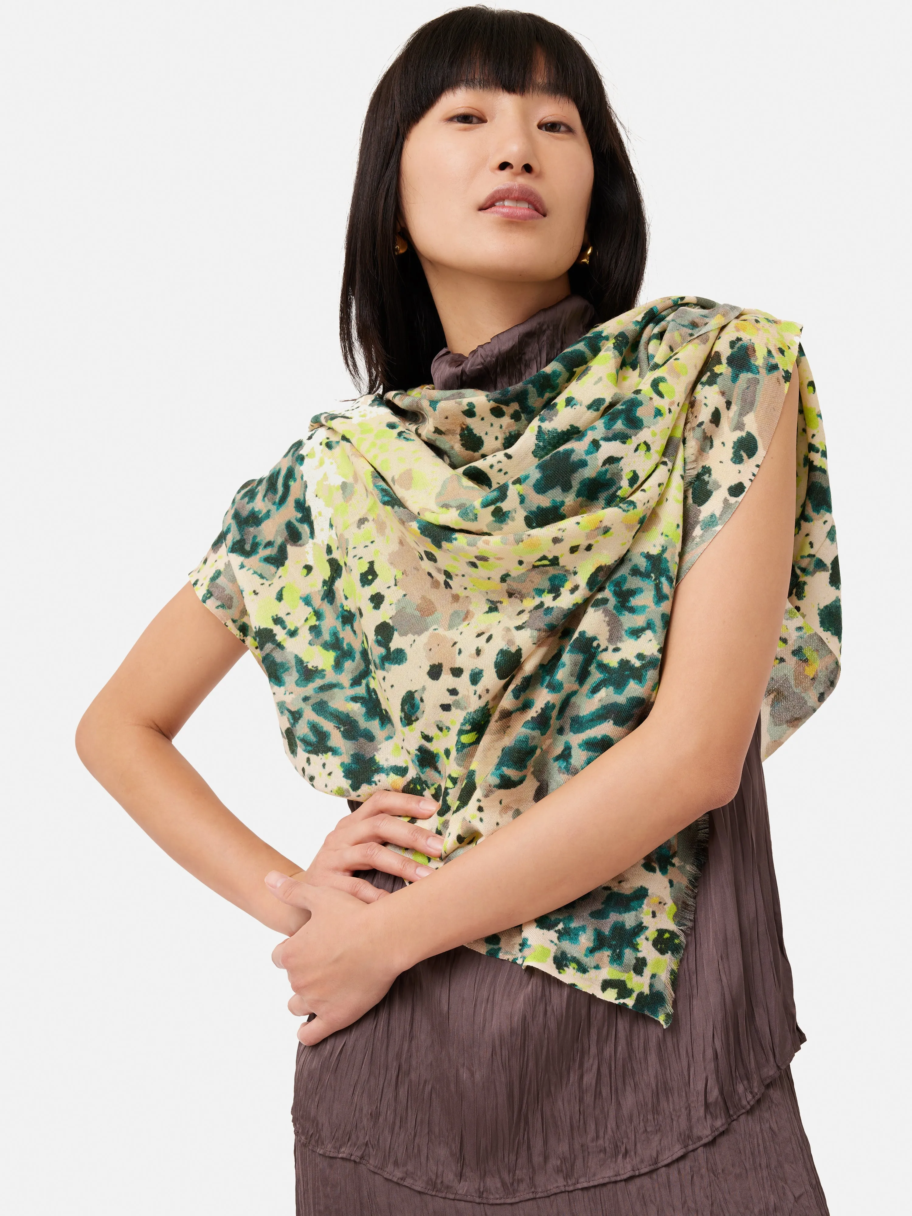 Leopard Wool Silk Scarf | Multi sold by Jigsaw product image thumbnail 4