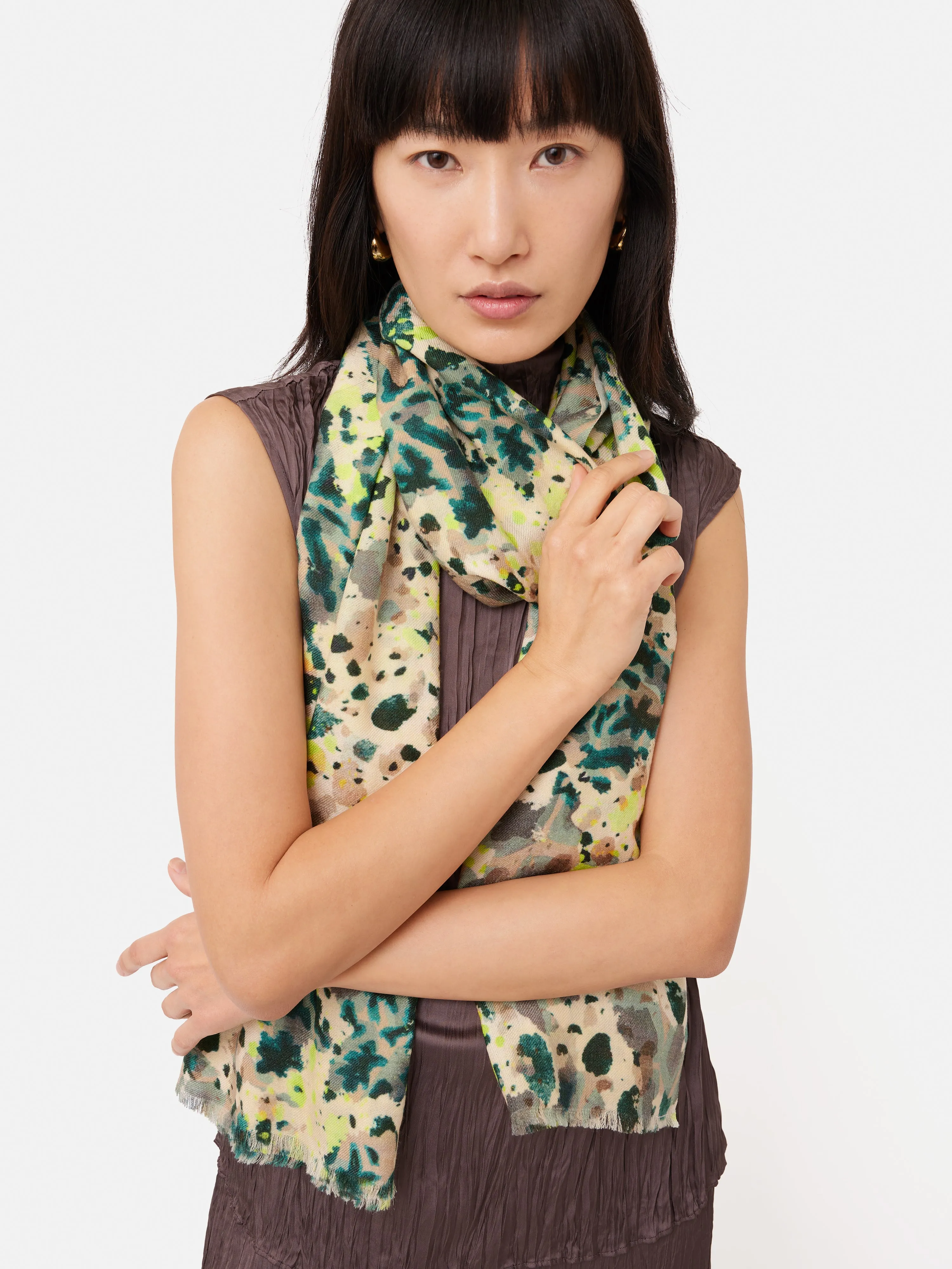 Leopard Wool Silk Scarf | Multi sold by Jigsaw product image thumbnail 2