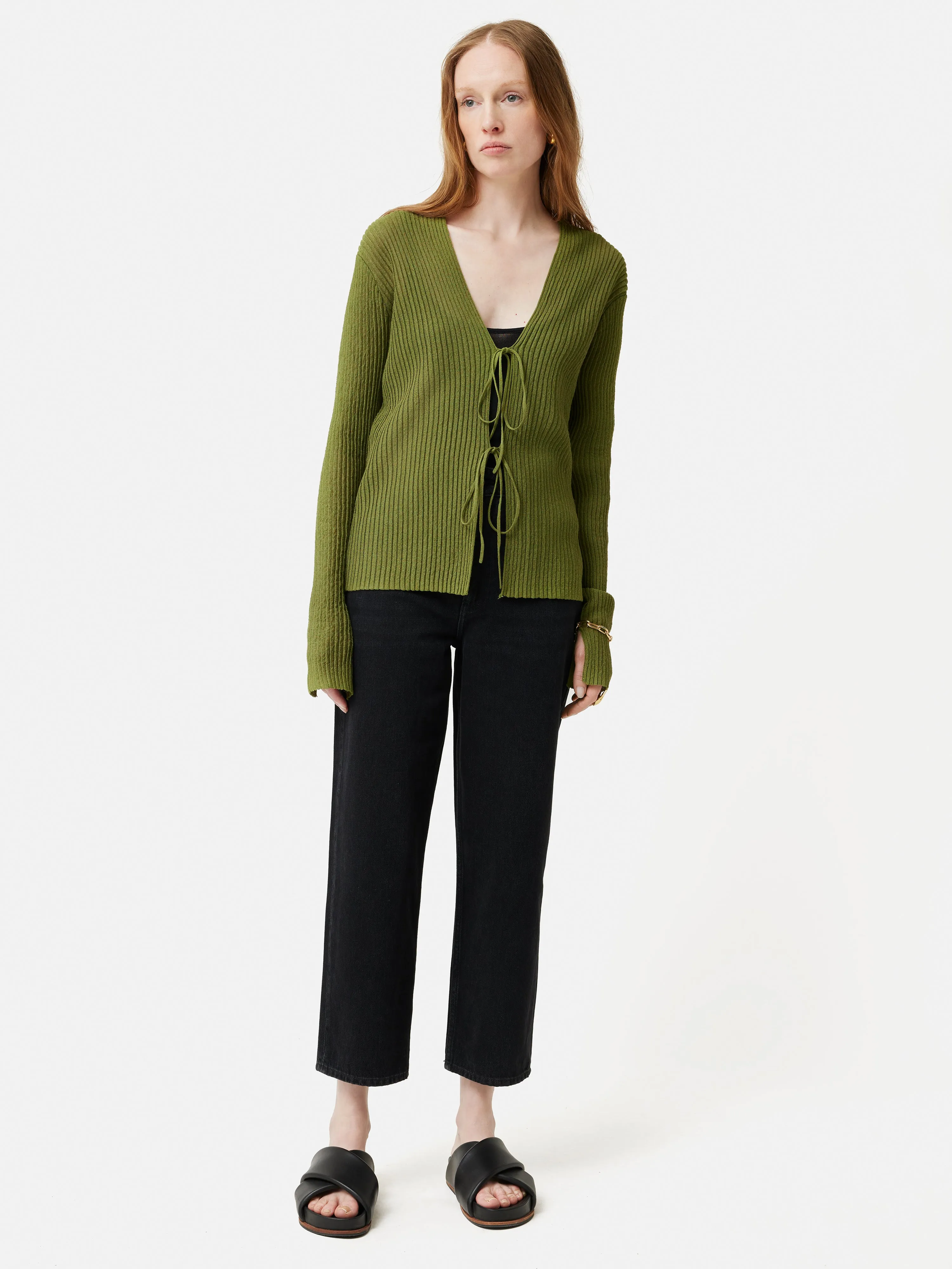 Textured Plisse Cardigan | Green sold by Jigsaw product image thumbnail 5