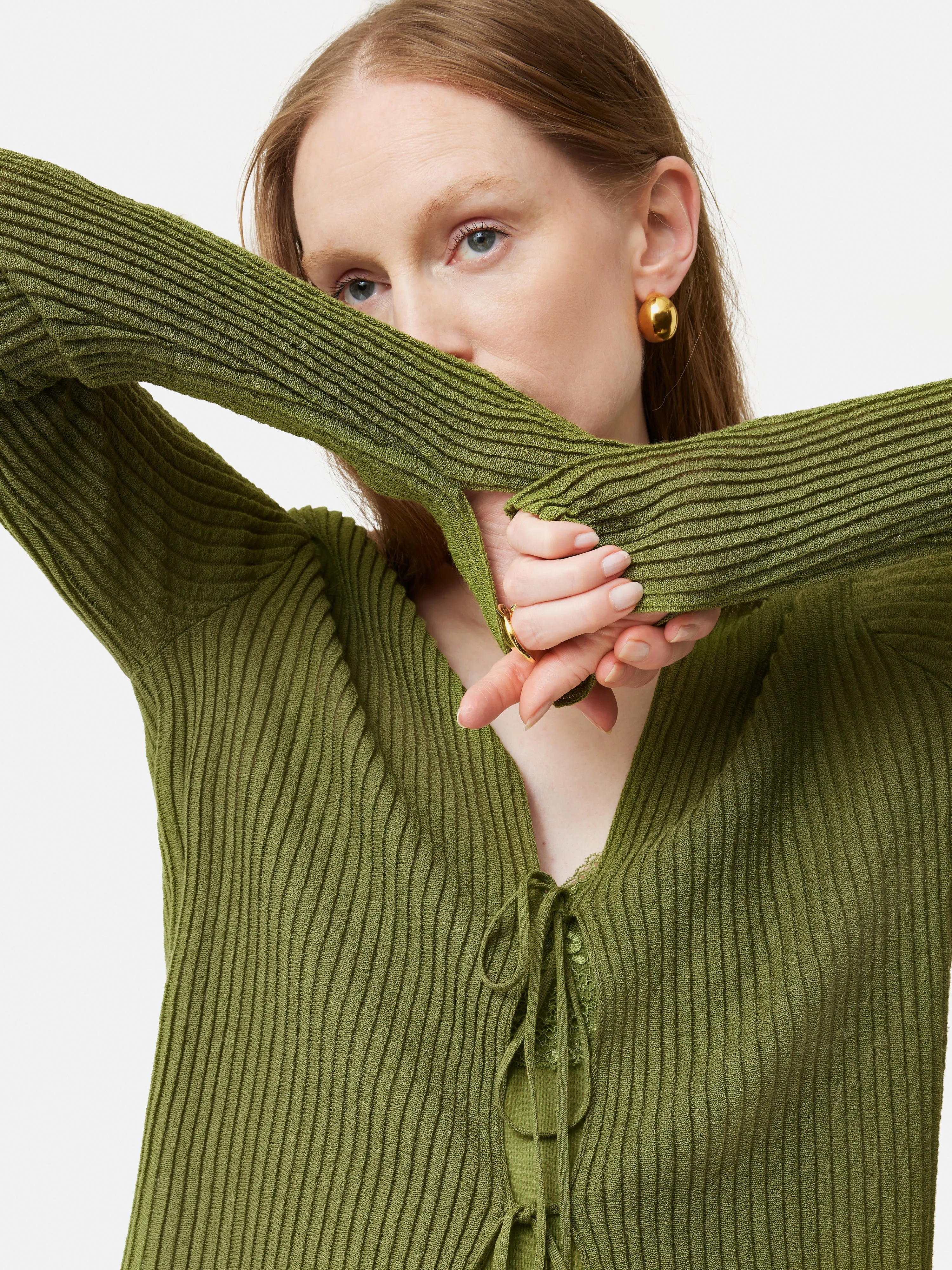 Textured Plisse Cardigan | Green sold by Jigsaw product image thumbnail 3