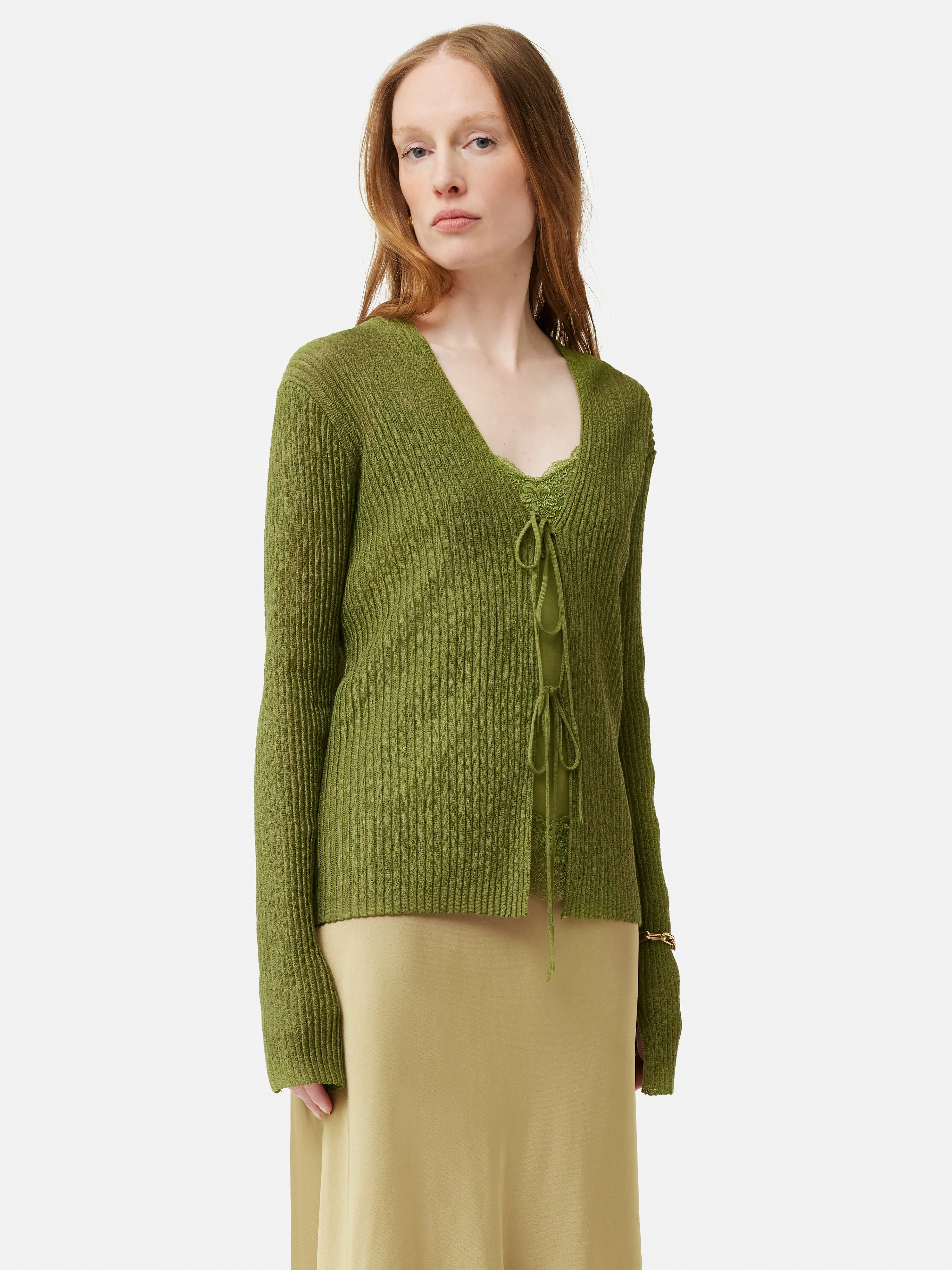 Textured Plisse Cardigan | Green sold by Jigsaw product image thumbnail 2