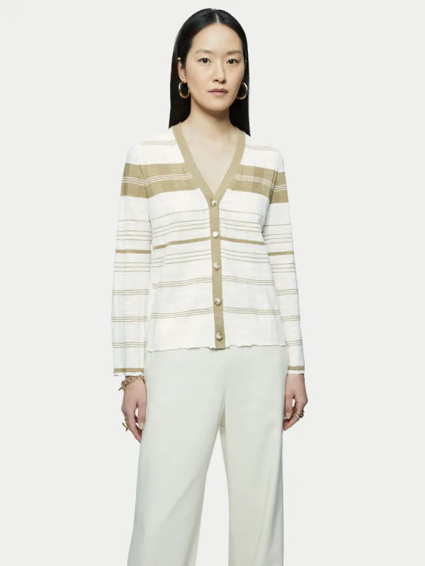 Linen Cotton Stripe Cardigan | Ivory sold by Jigsaw