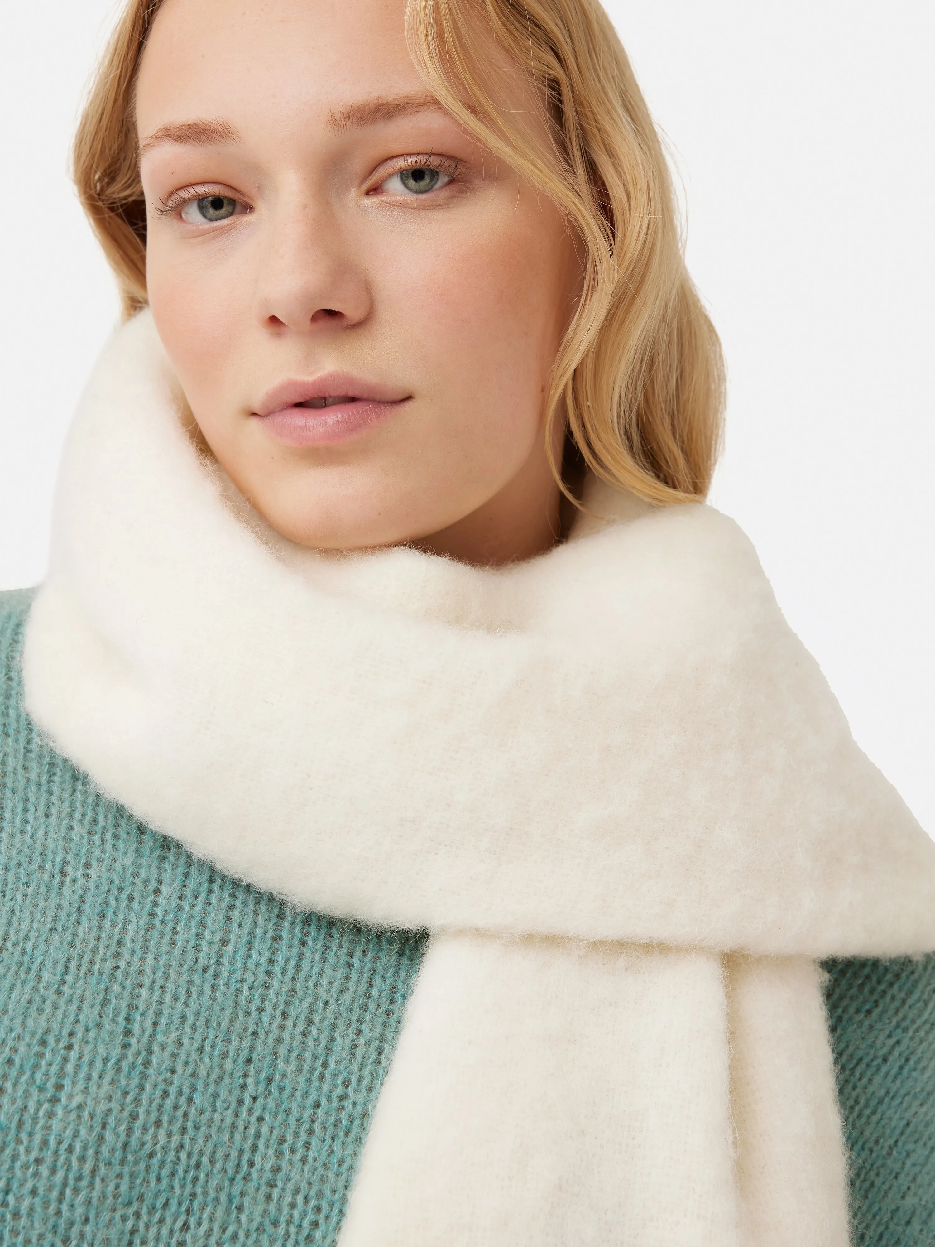 Alpaca Blend Fringed Scarf | Cream sold by Jigsaw product image thumbnail 4