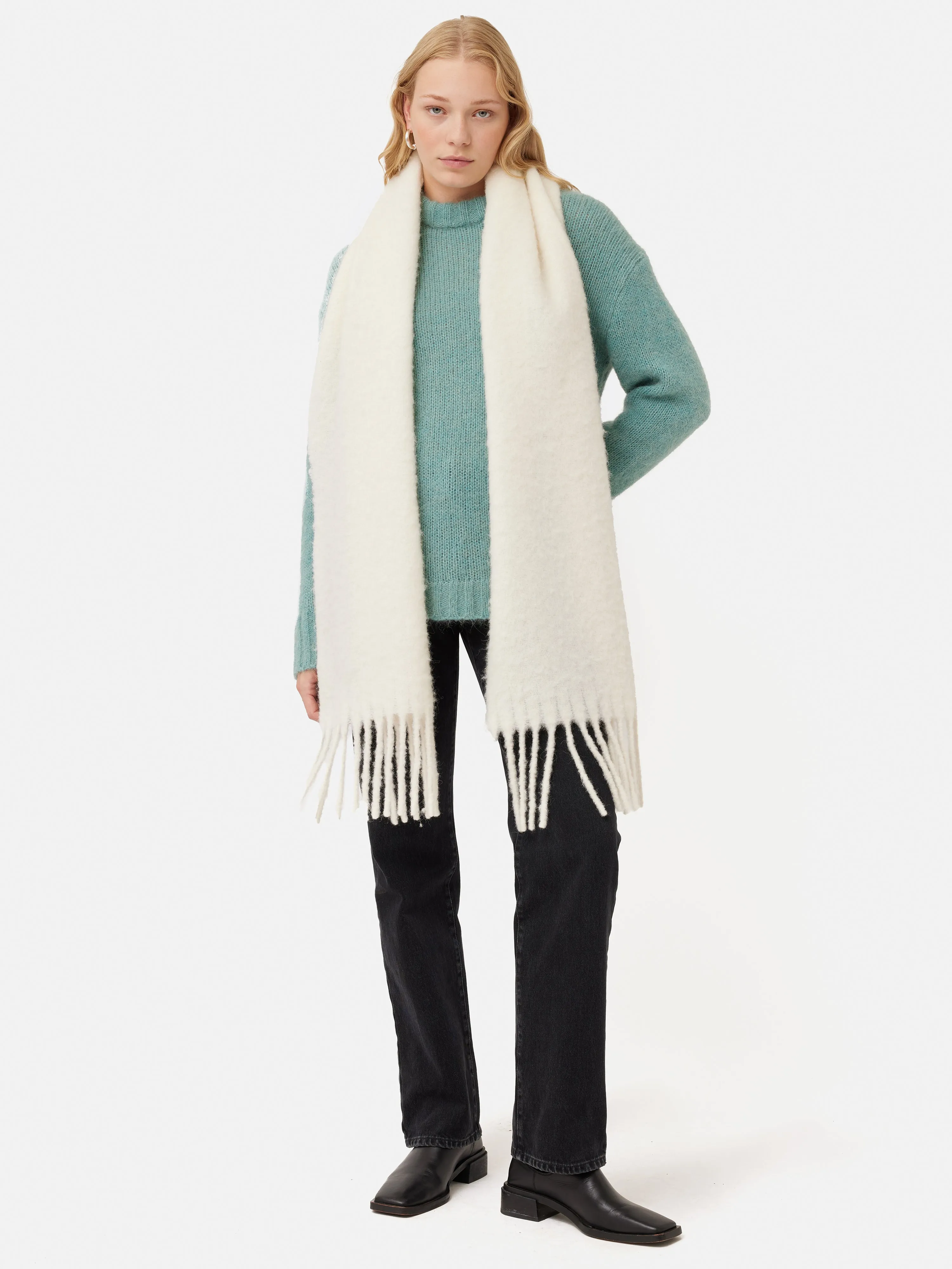 Alpaca Blend Fringed Scarf | Cream sold by Jigsaw product image thumbnail 2