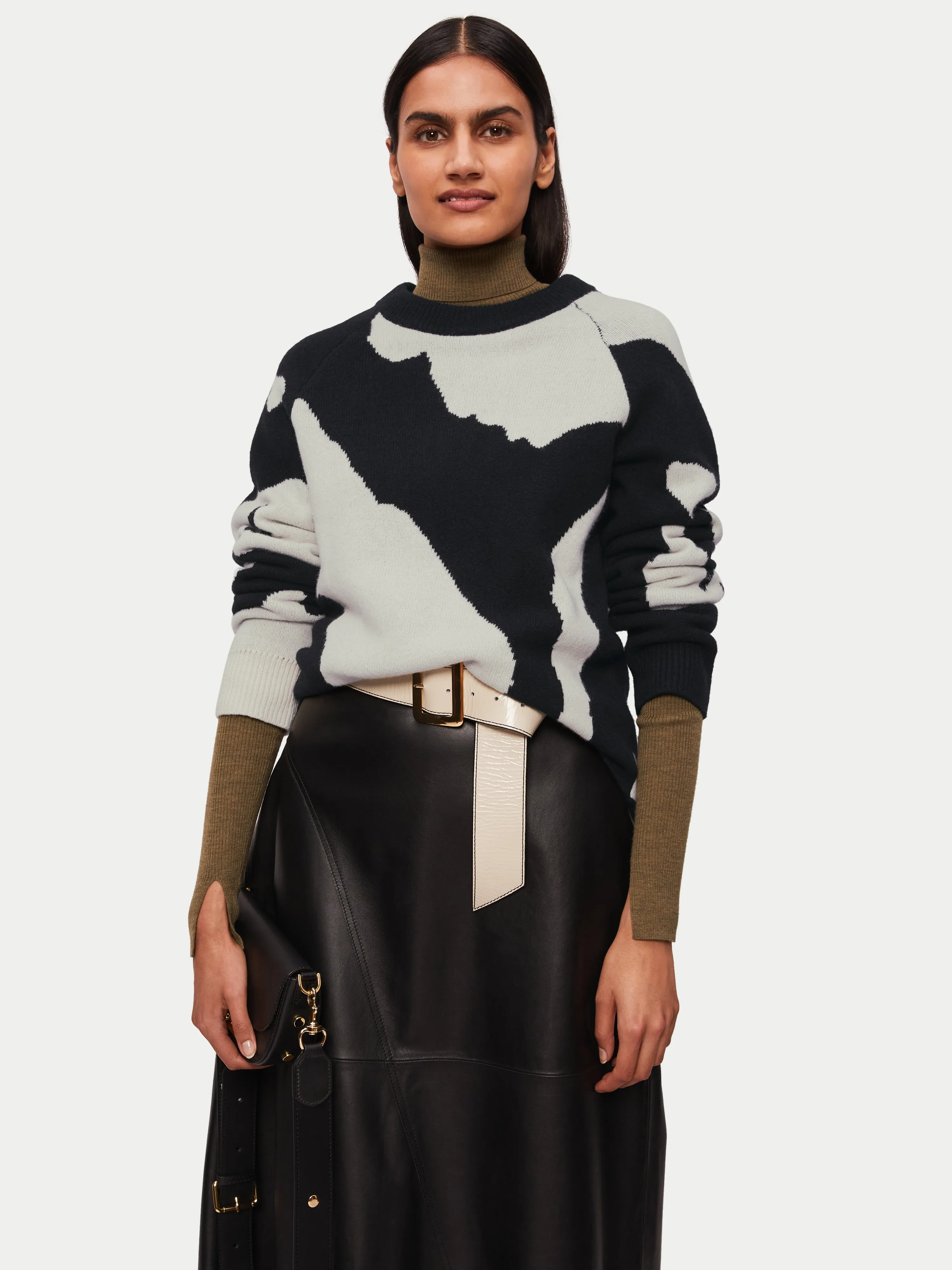 Abstract Jacquard Crew Jumper | Monochrome sold by Jigsaw