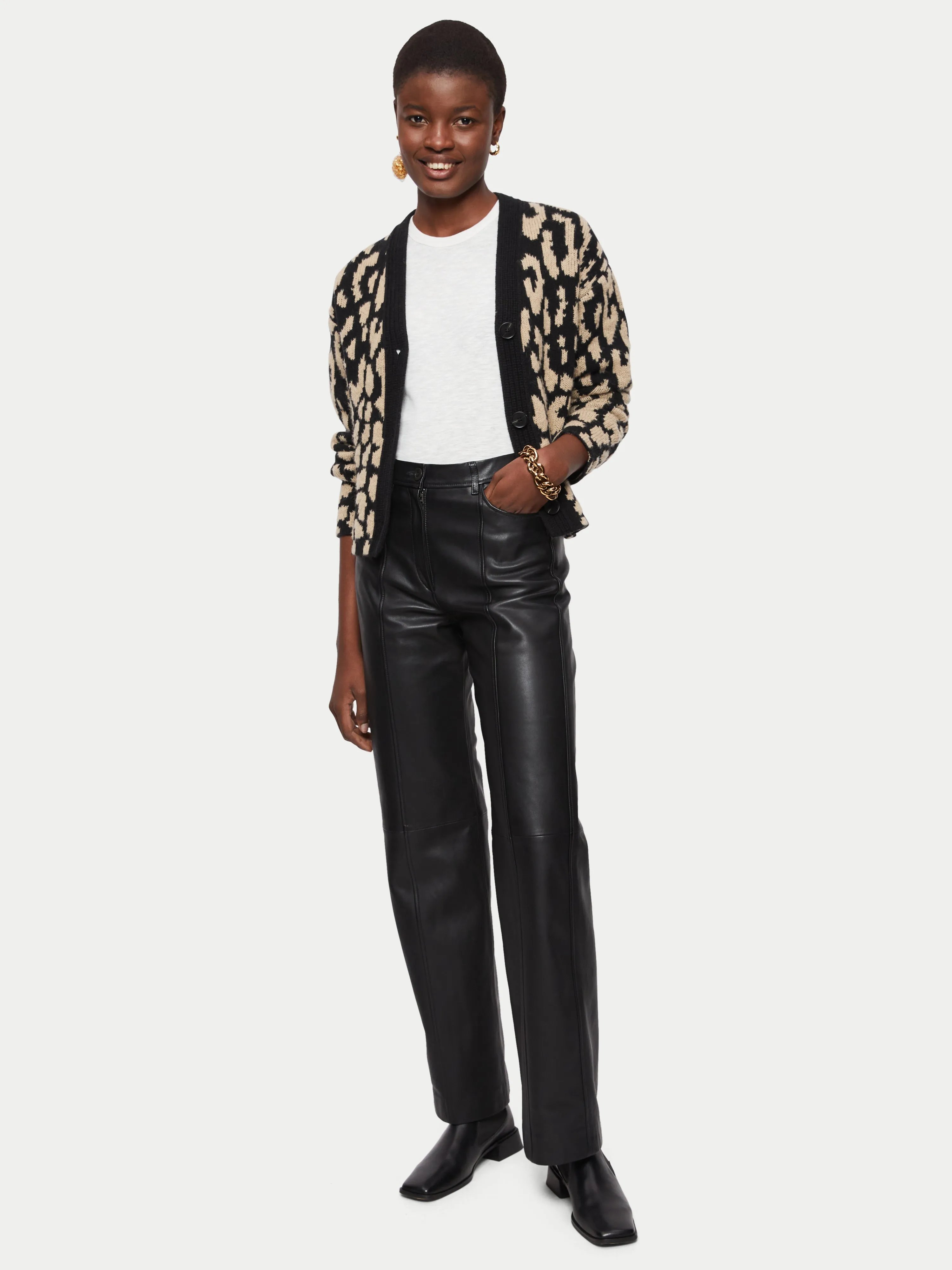 Leopard Jacquard Cardigan | Beige sold by Jigsaw product image thumbnail 4