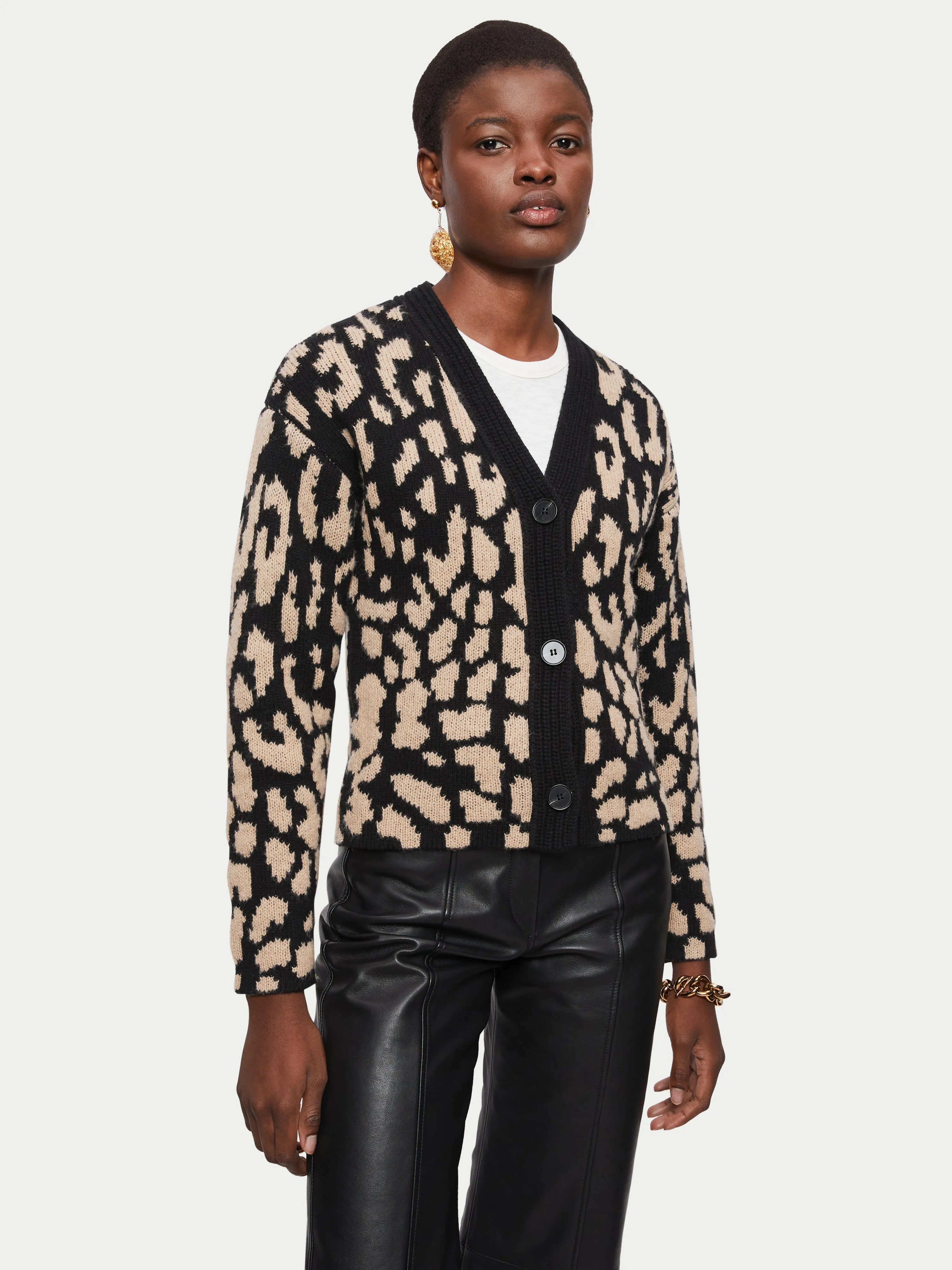 Leopard Jacquard Cardigan | Beige sold by Jigsaw
