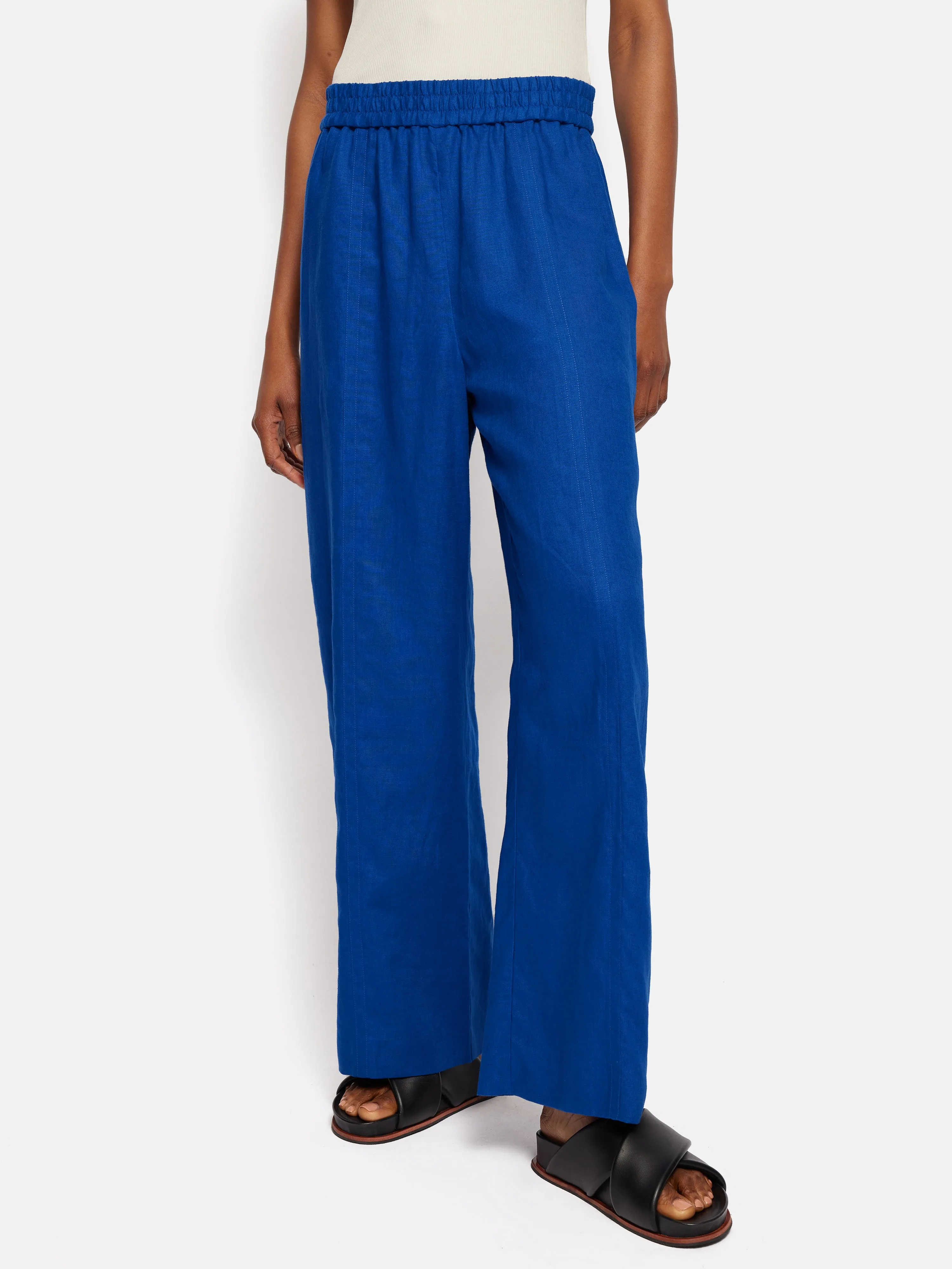 Linen Wide Leg Trouser | Blue sold by Jigsaw