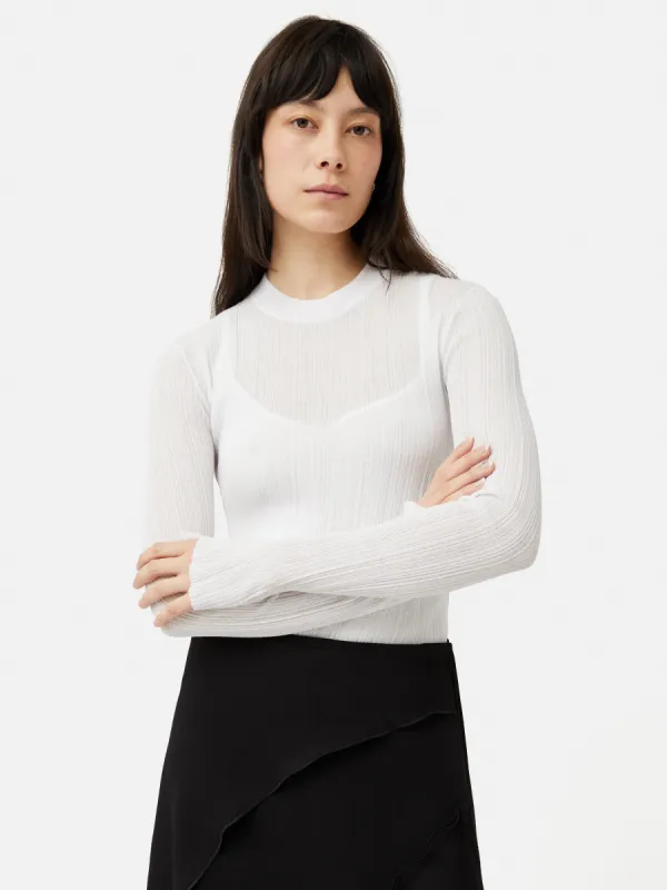 Irregular Plisse Crew Top | White sold by Jigsaw