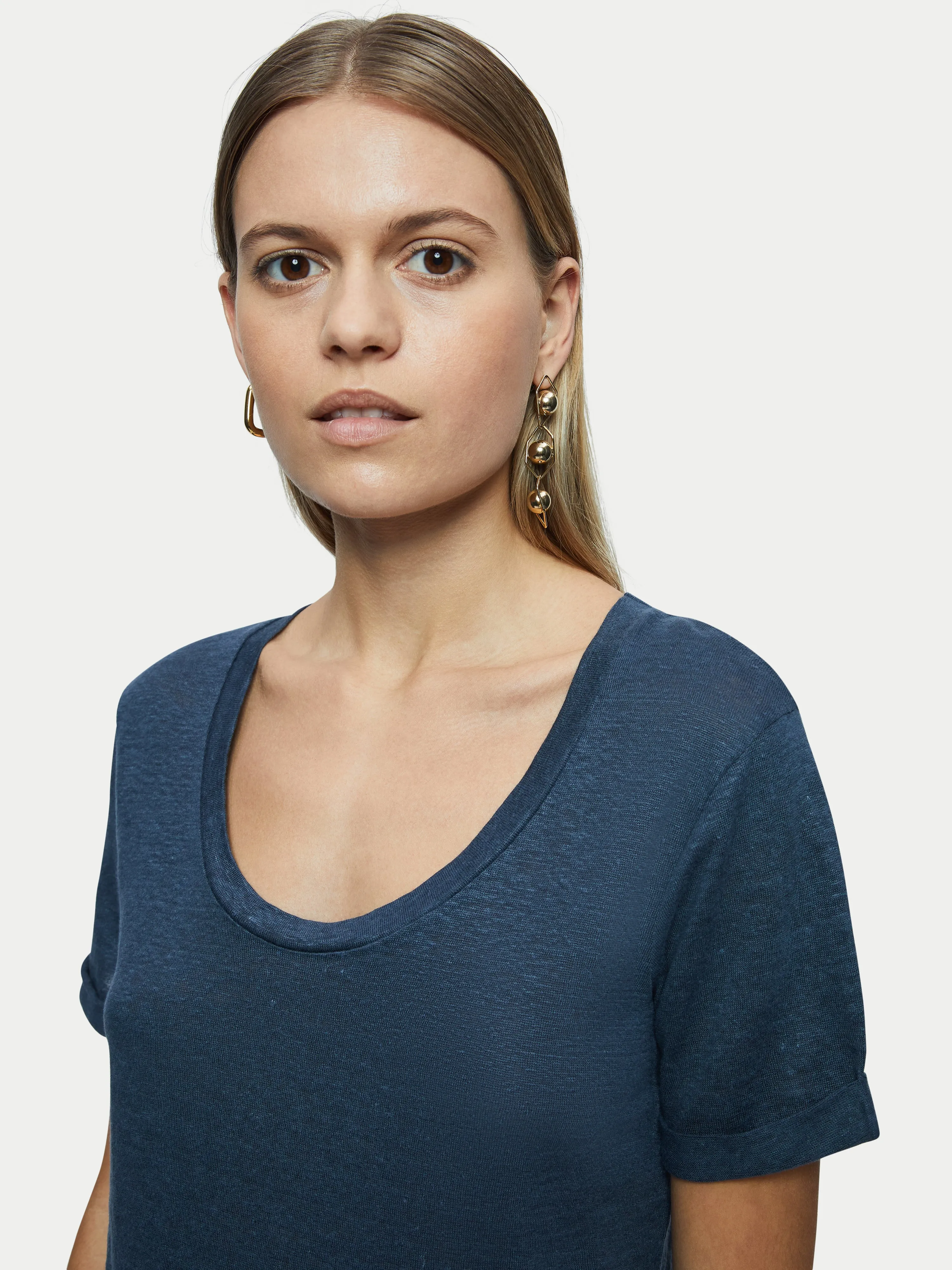 Linen Scoop Rolled Sleeve Tee | Grey sold by Jigsaw product image thumbnail 2