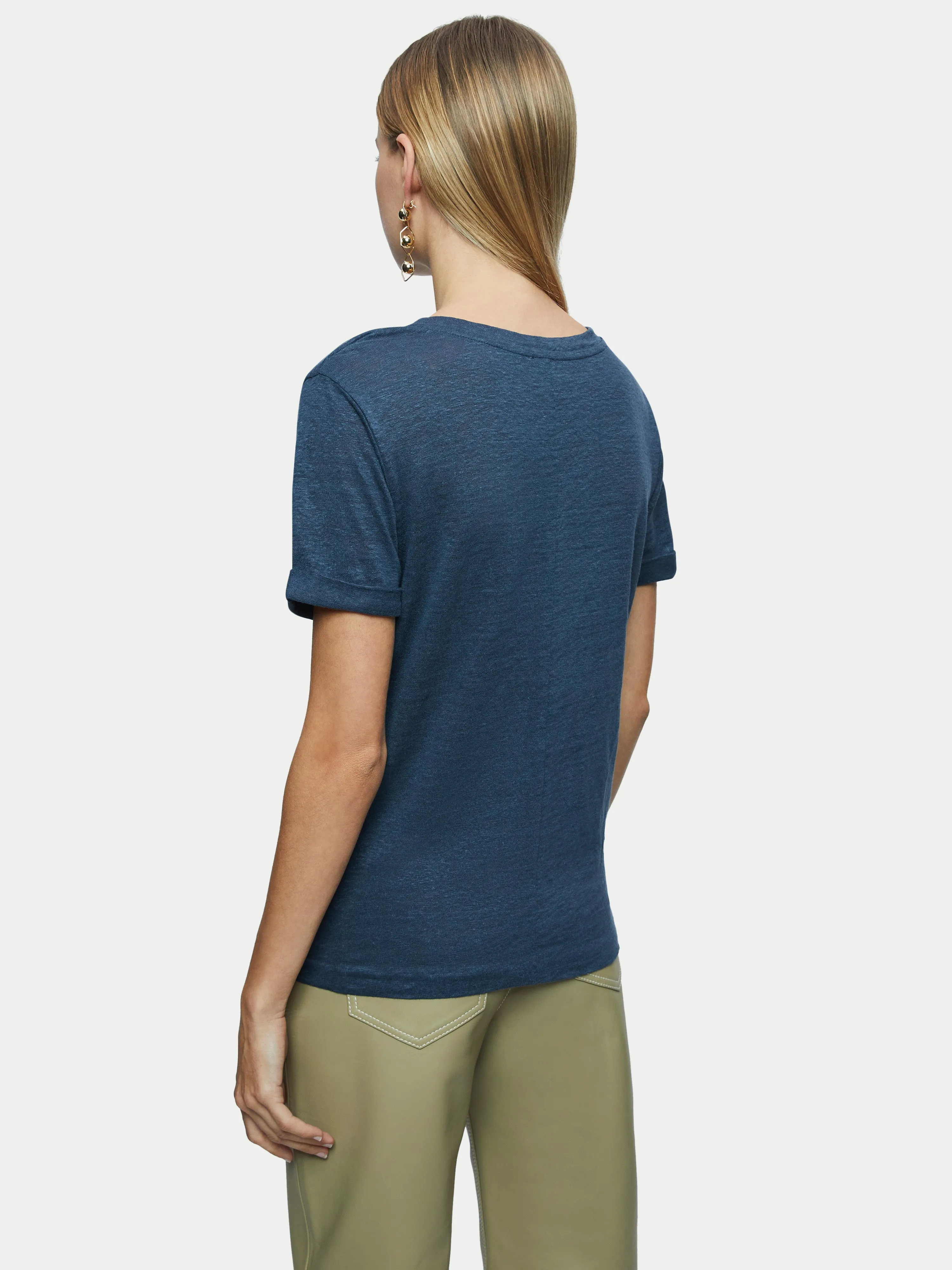 Linen Scoop Rolled Sleeve Tee | Grey sold by Jigsaw product image thumbnail 4