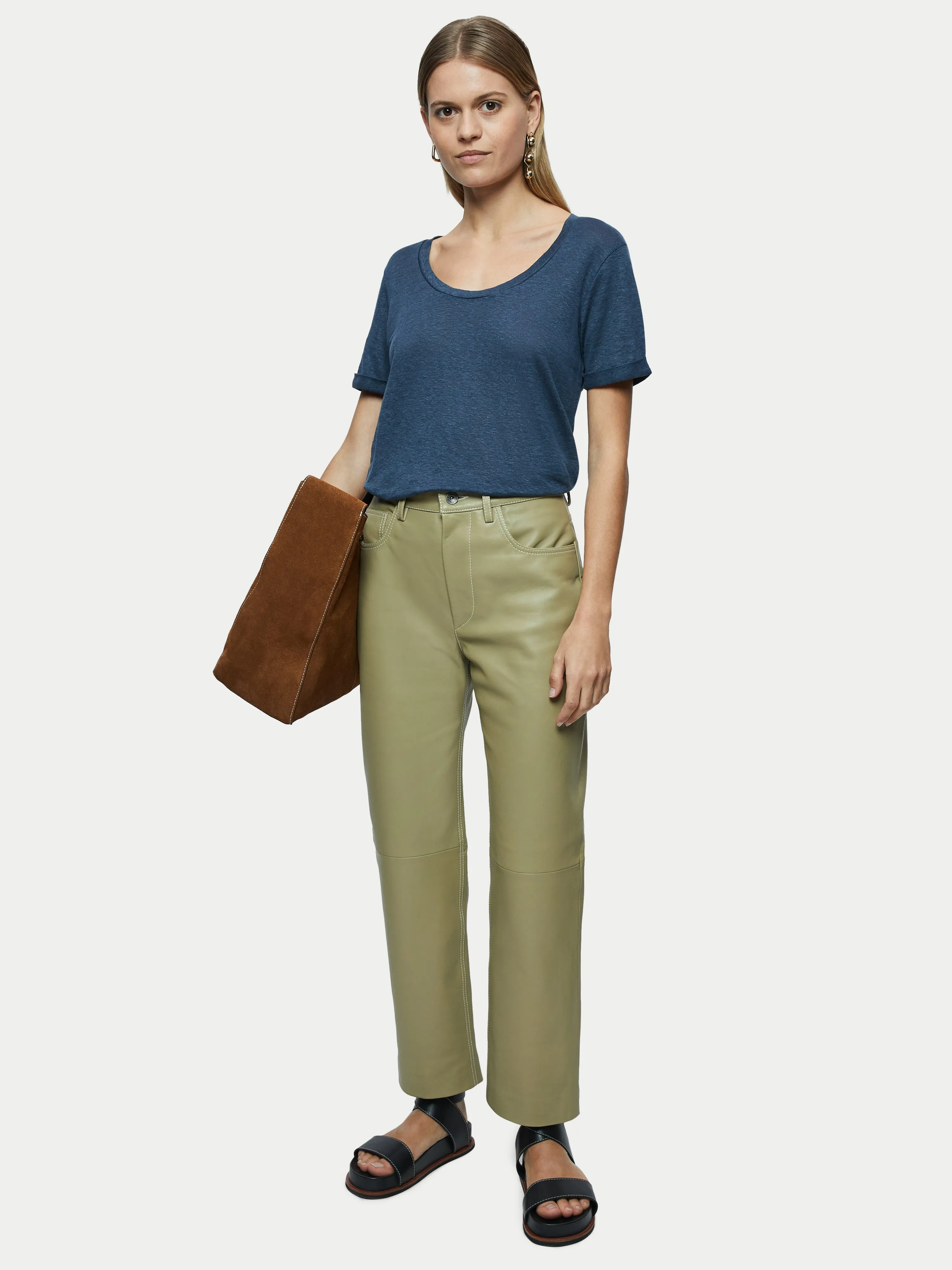 Linen Scoop Rolled Sleeve Tee | Grey sold by Jigsaw product image thumbnail 3