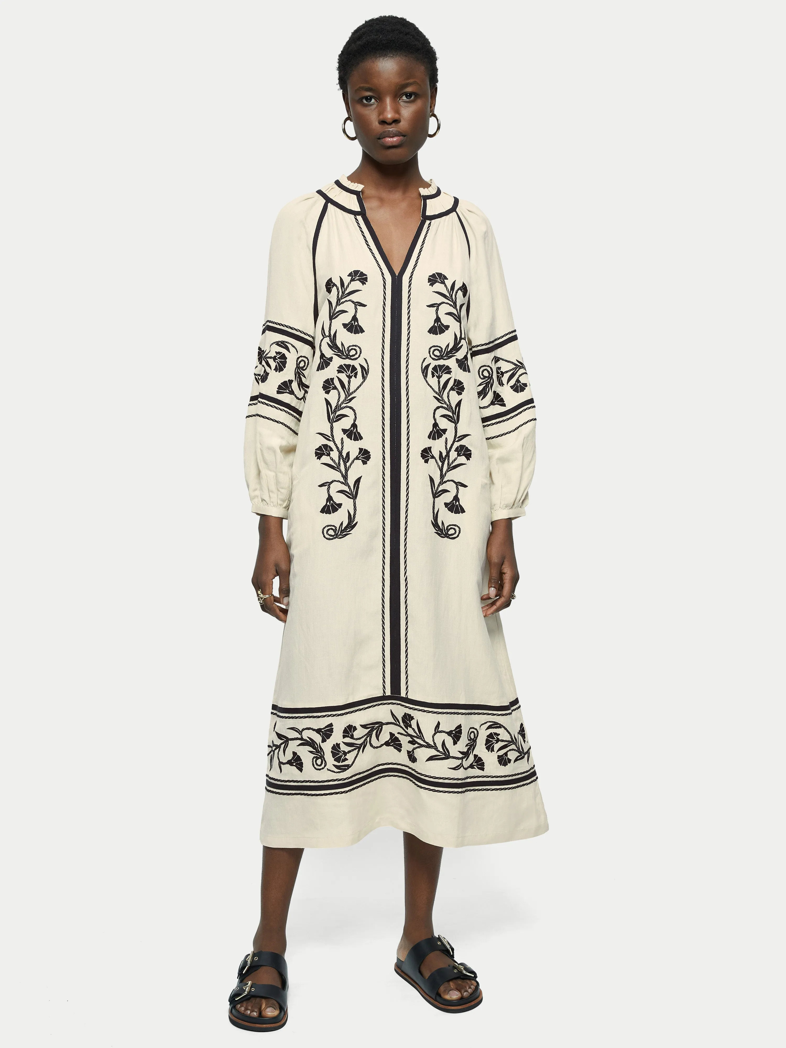 Linen-blend Embroidery Maxi Dress | Cream sold by Jigsaw product image thumbnail 4