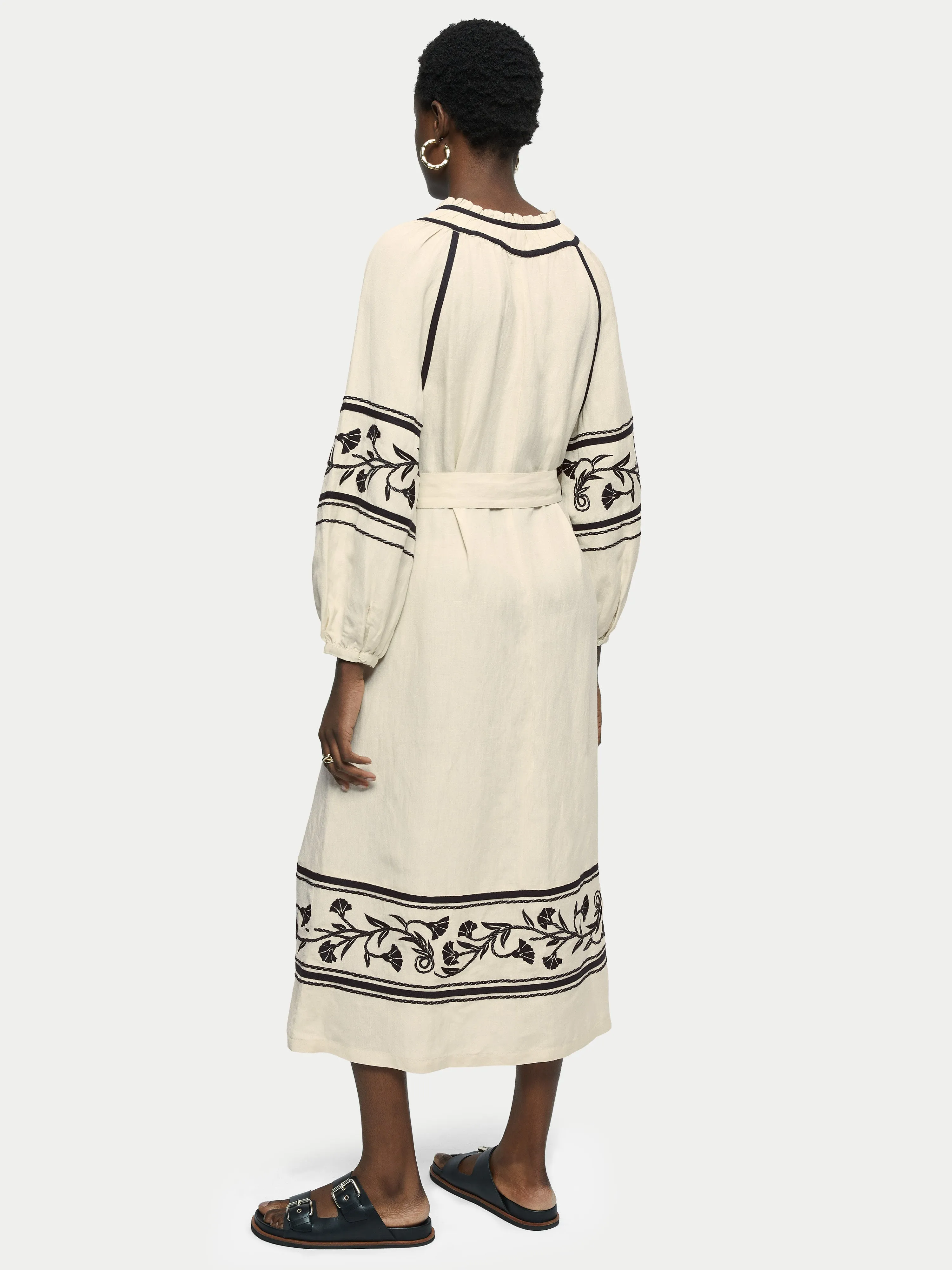 Linen-blend Embroidery Maxi Dress | Cream sold by Jigsaw product image thumbnail 5