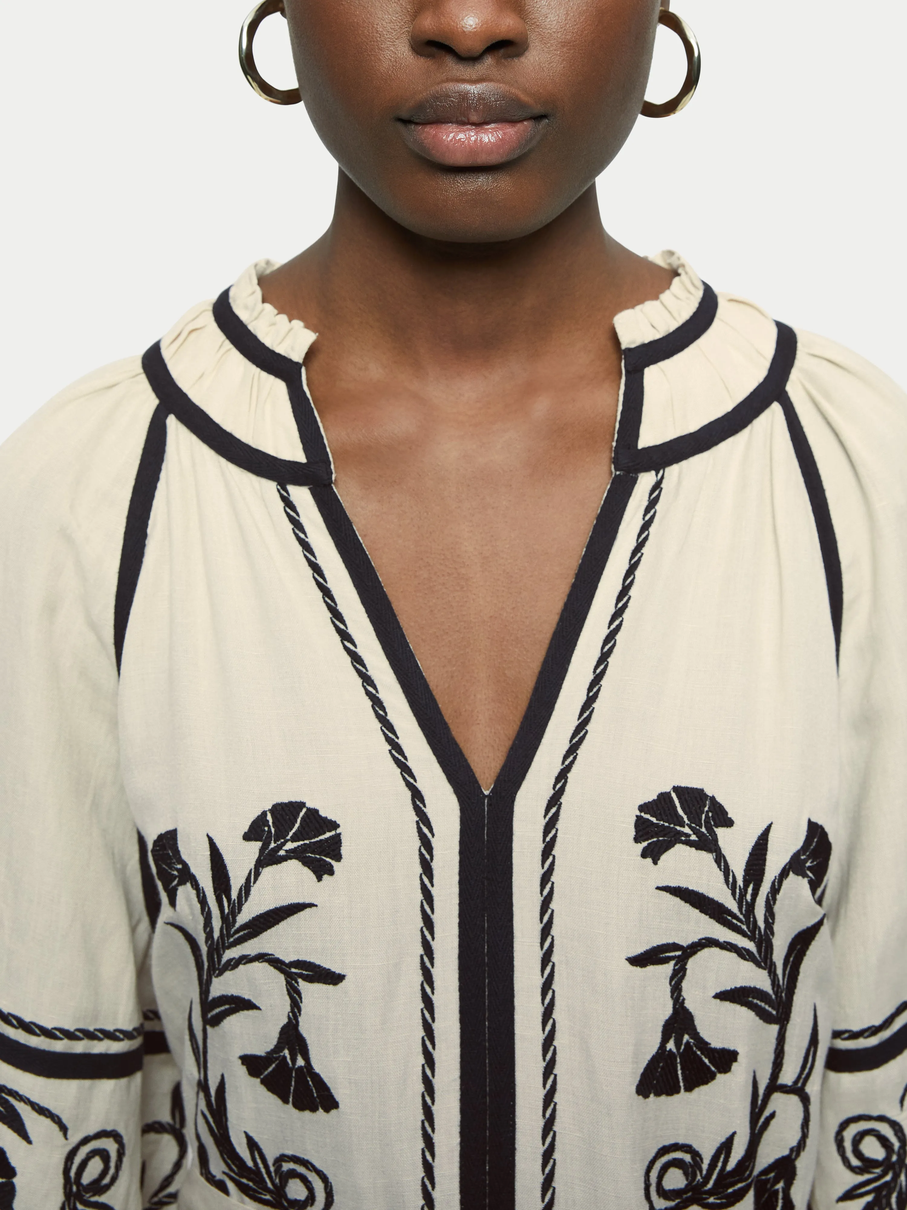 Linen-blend Embroidery Maxi Dress | Cream sold by Jigsaw product image thumbnail 2