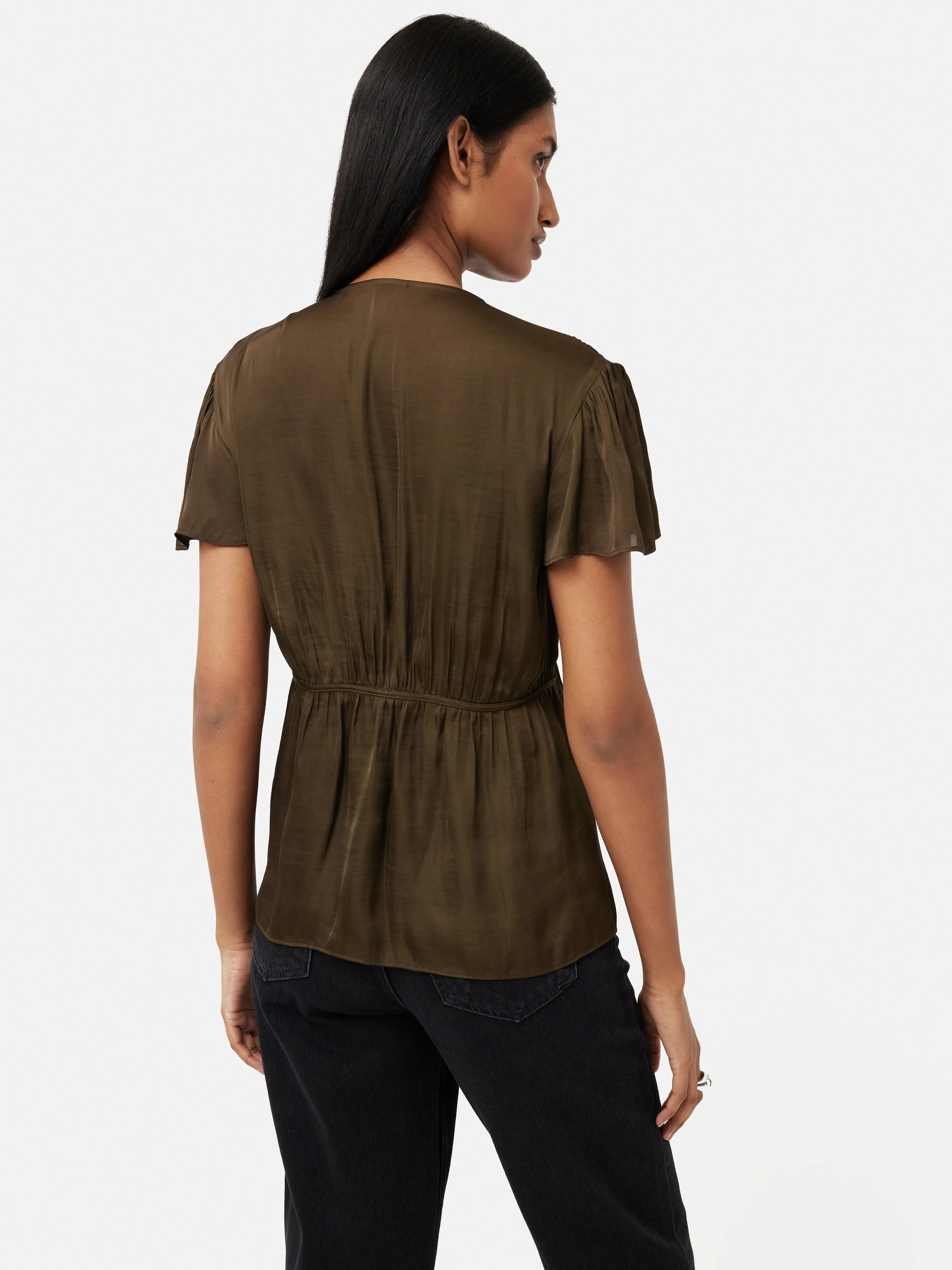 Recycled Satin Drape Top | Khaki sold by Jigsaw product image thumbnail 4