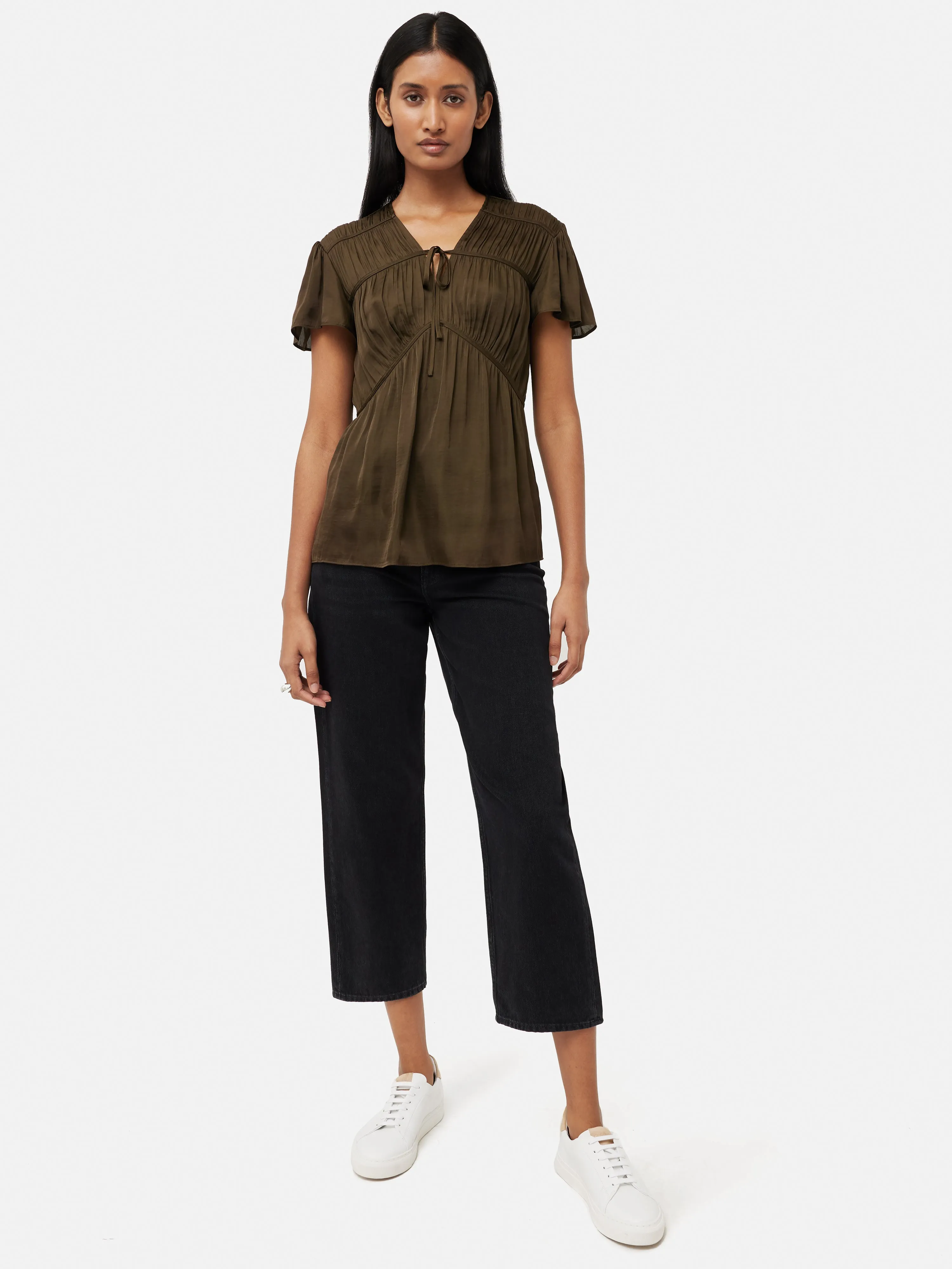 Recycled Satin Drape Top | Khaki sold by Jigsaw product image thumbnail 3