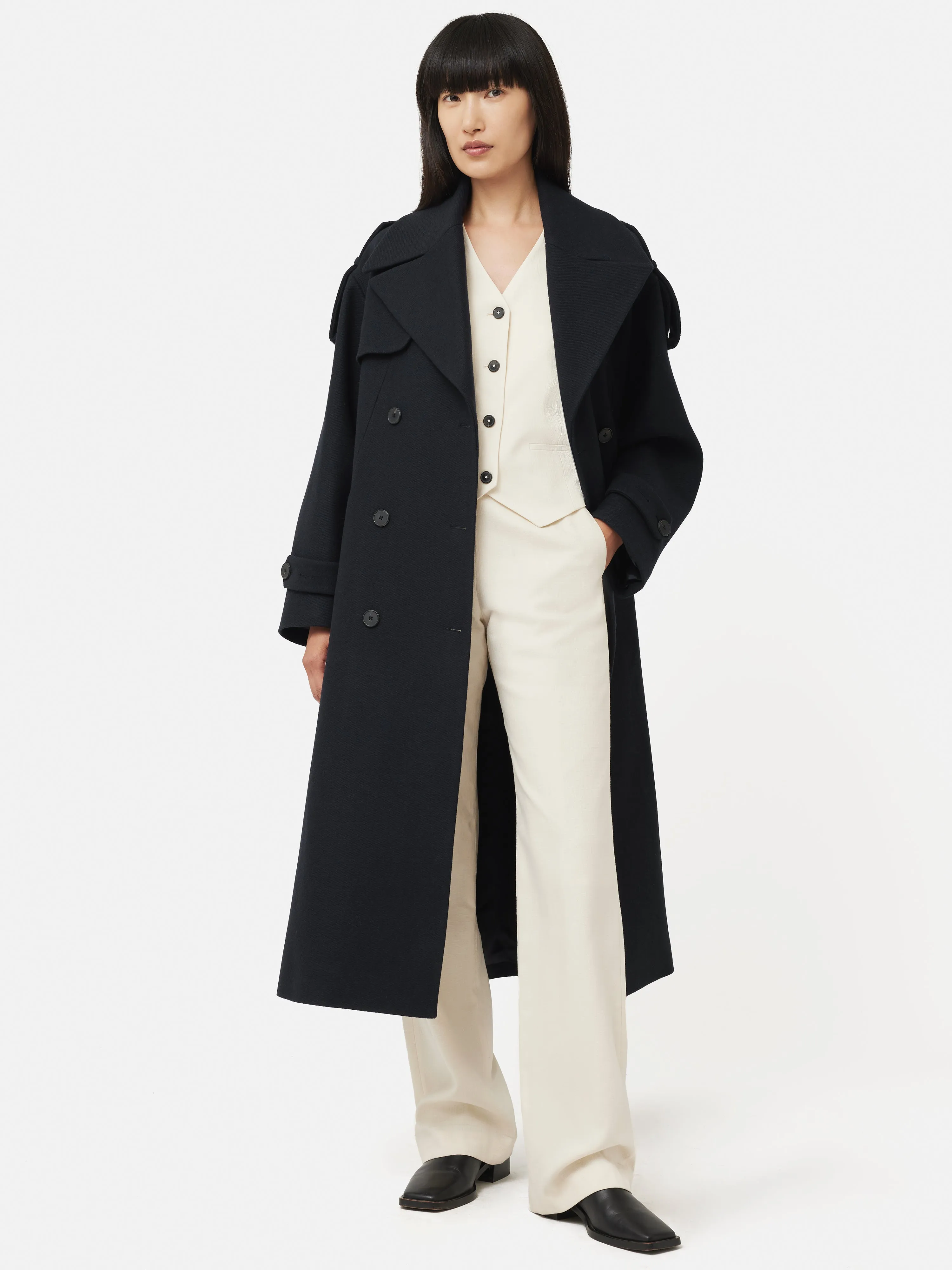 Nelson Italian Twill Trench Coat | Navy sold by Jigsaw product image thumbnail 3