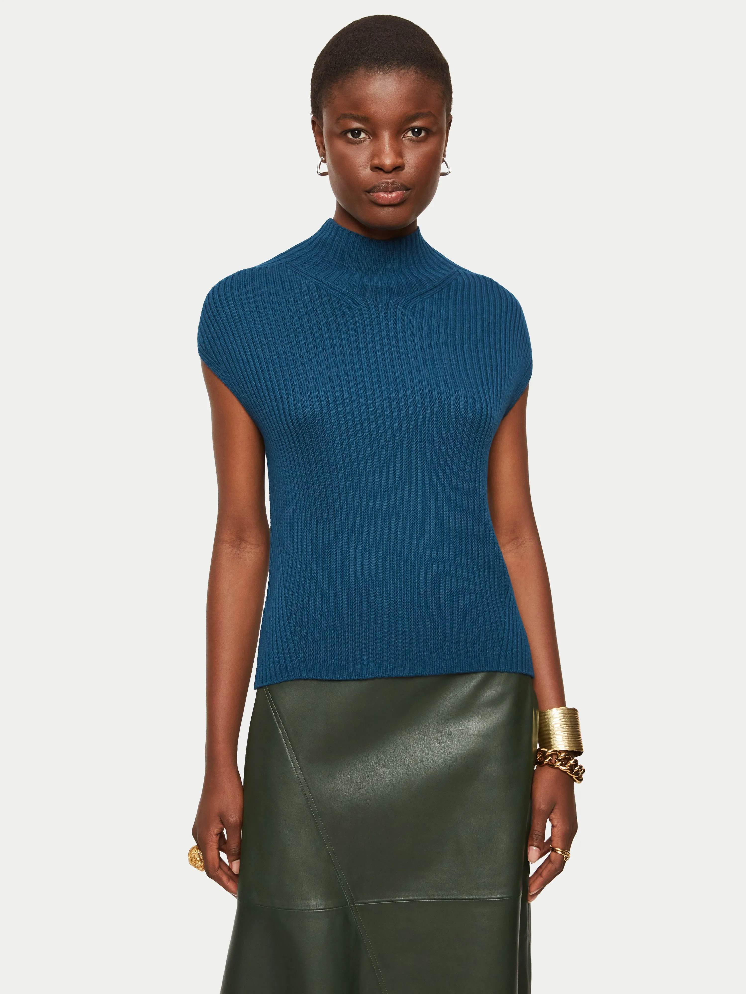 Rib Turtleneck Relaxed Tank | Blue sold by Jigsaw