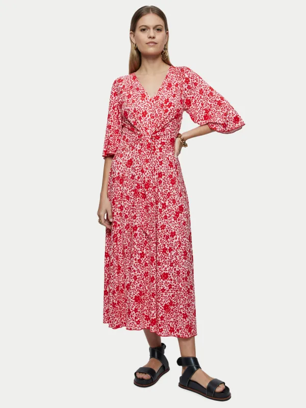 Sweetpea Jersey Tie Front Midi Dress | Pink sold by Jigsaw