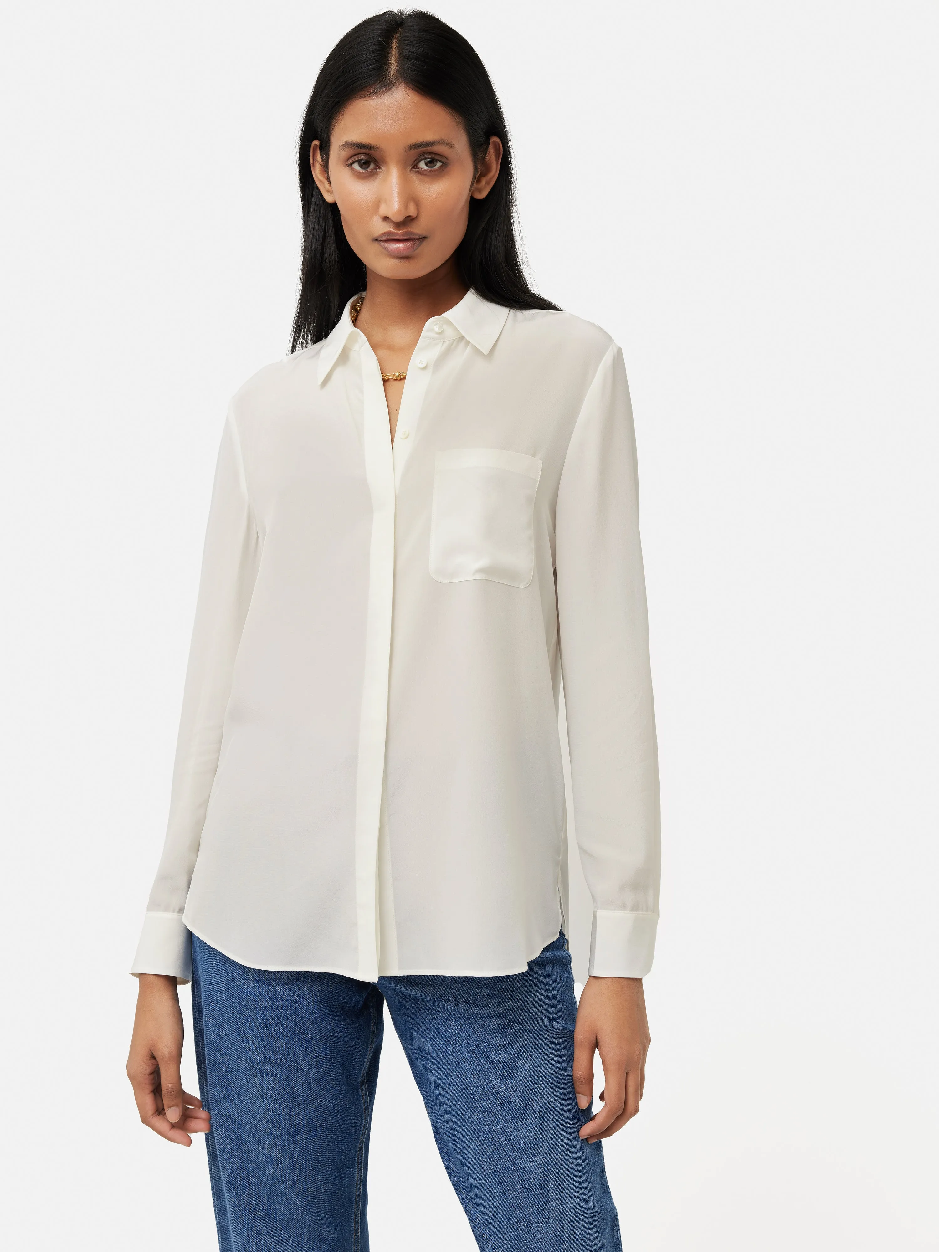 Silk Long Sleeve Shirt | Ivory sold by Jigsaw product image thumbnail 4