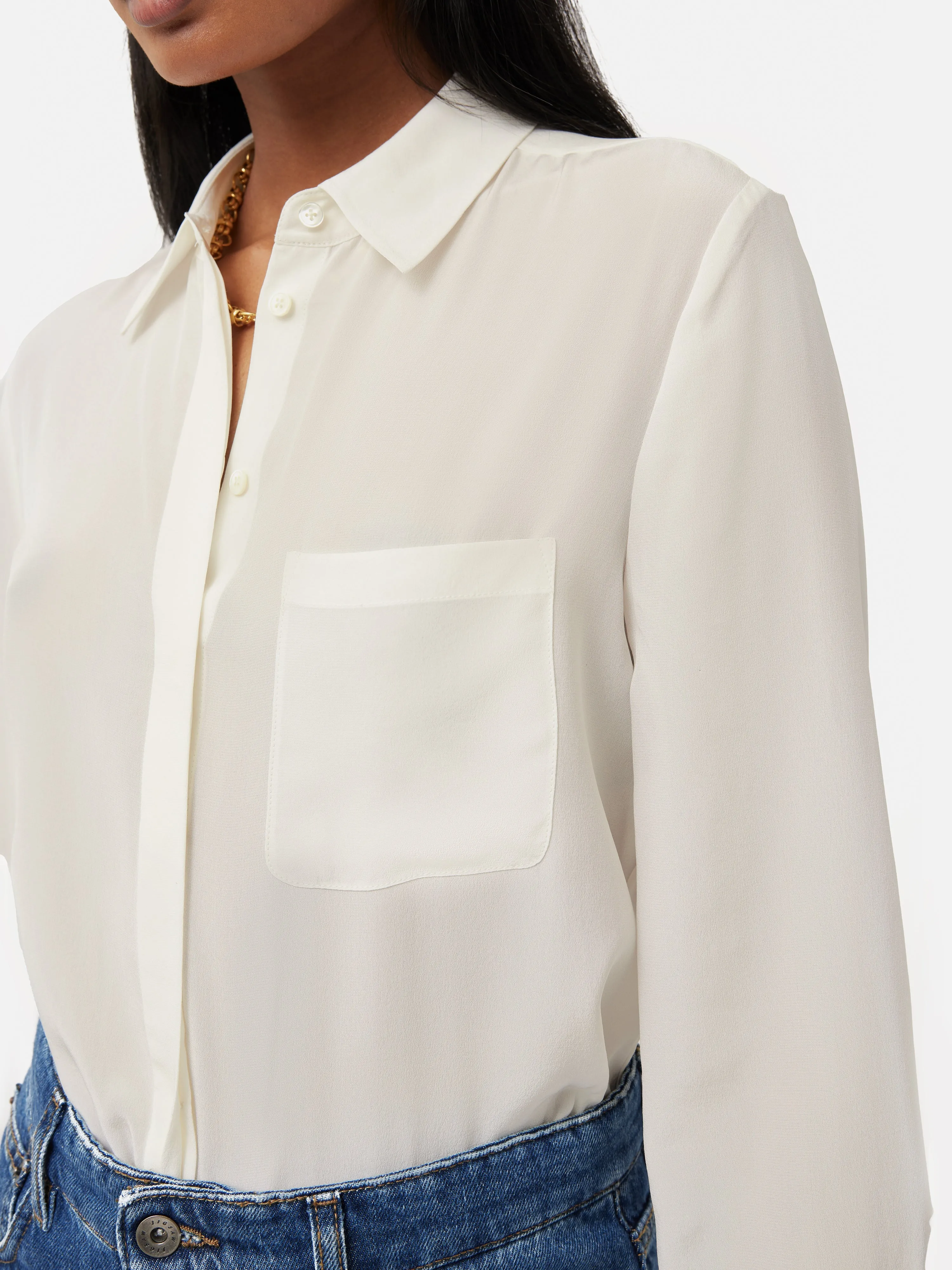 Silk Long Sleeve Shirt | Ivory sold by Jigsaw product image thumbnail 3