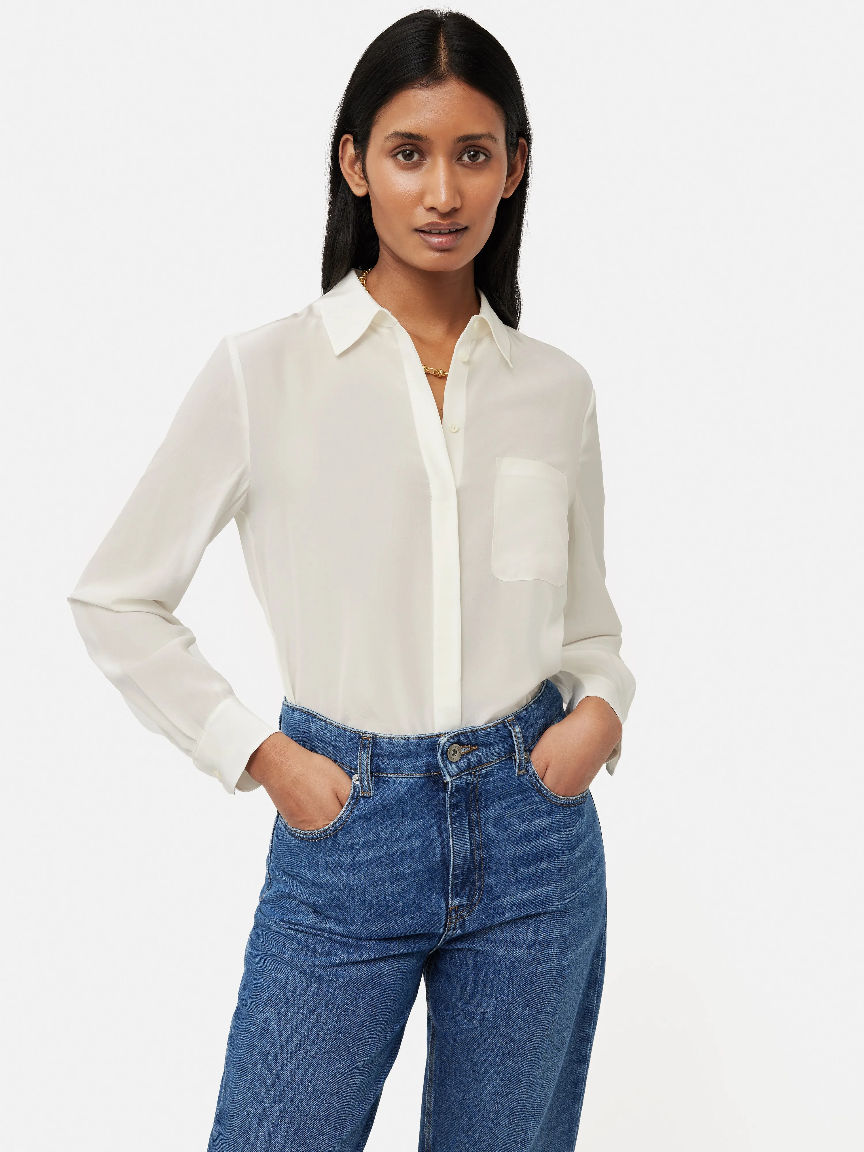 Silk Long Sleeve Shirt | Ivory sold by Jigsaw