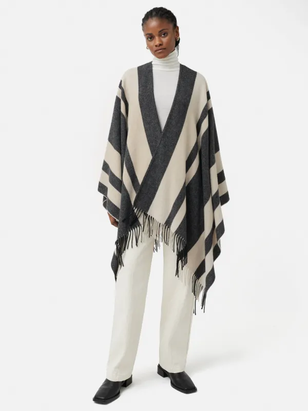 Striped Wool Blend Cape | Grey sold by Jigsaw